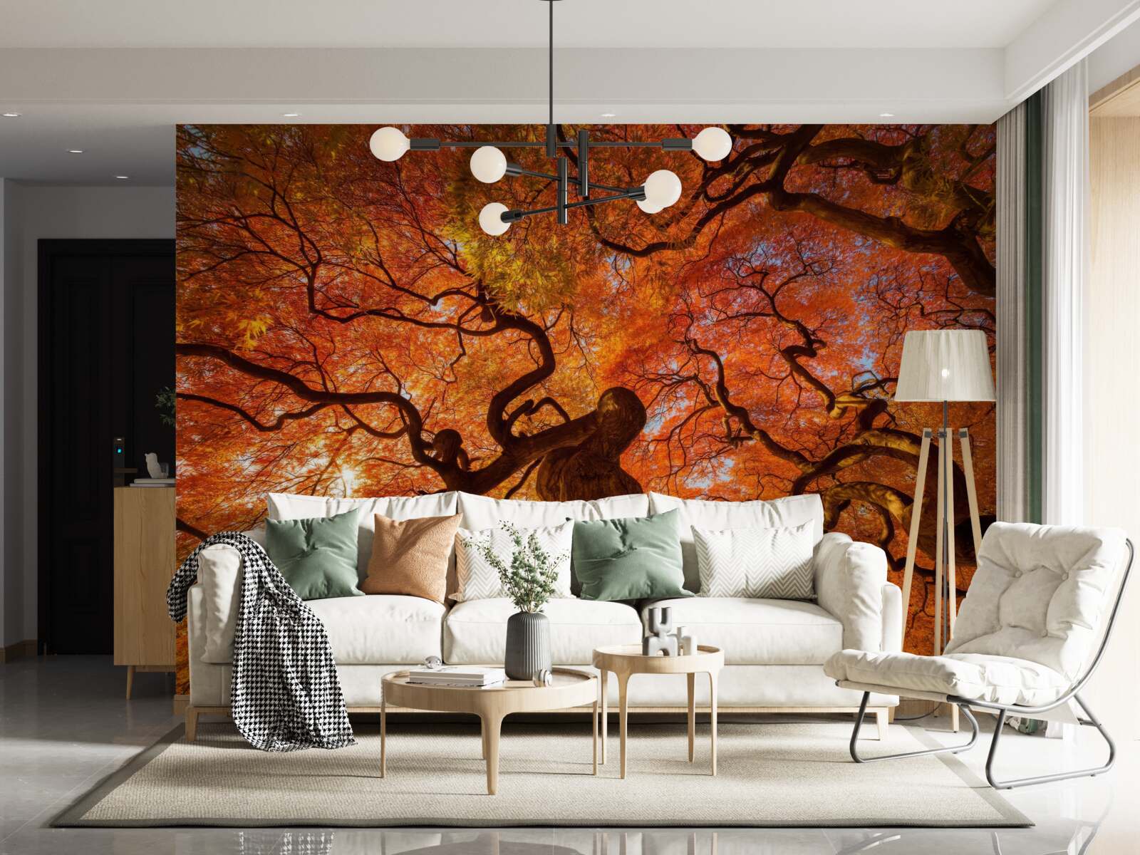 Fotobehang Onderaanzicht van de boom in de herfst