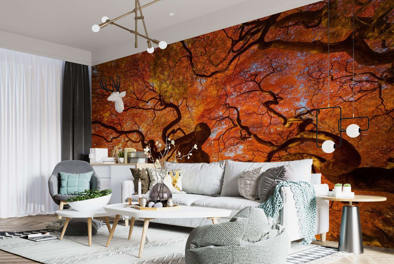 Fotobehang Onderaanzicht van de boom in de herfst