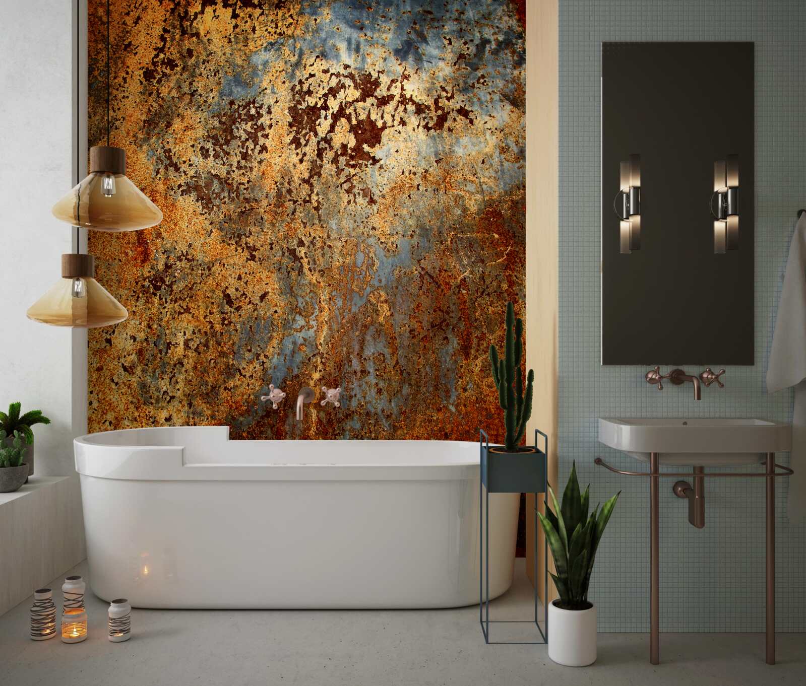 Fotobehang een gouden tint, alsof ze in water drijft