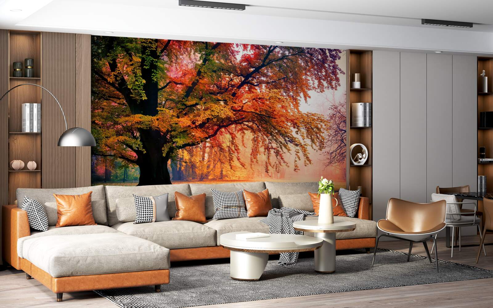 Fotobehang bos gehuld in herfstmist