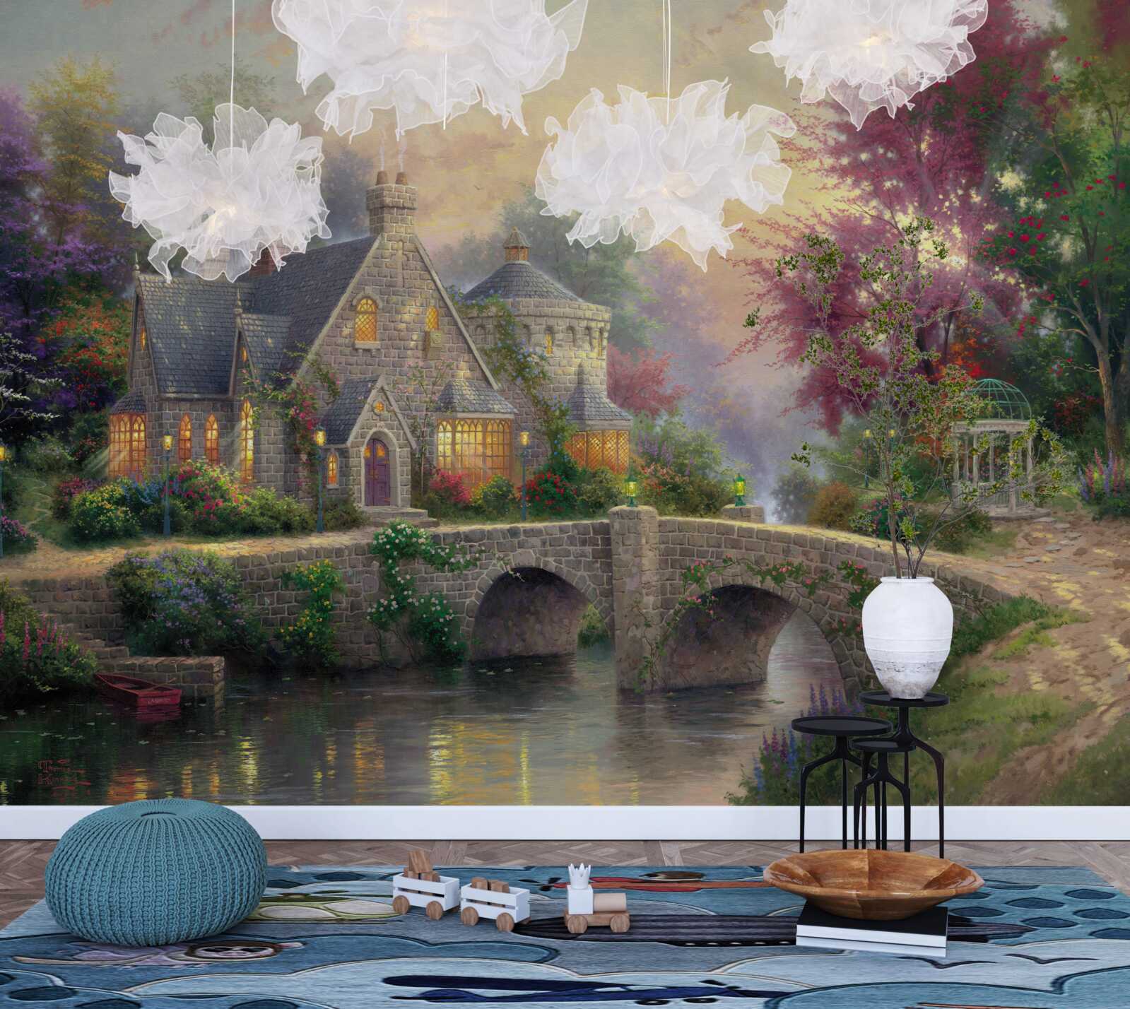 Fotobehang gebouw met verlichte ramen