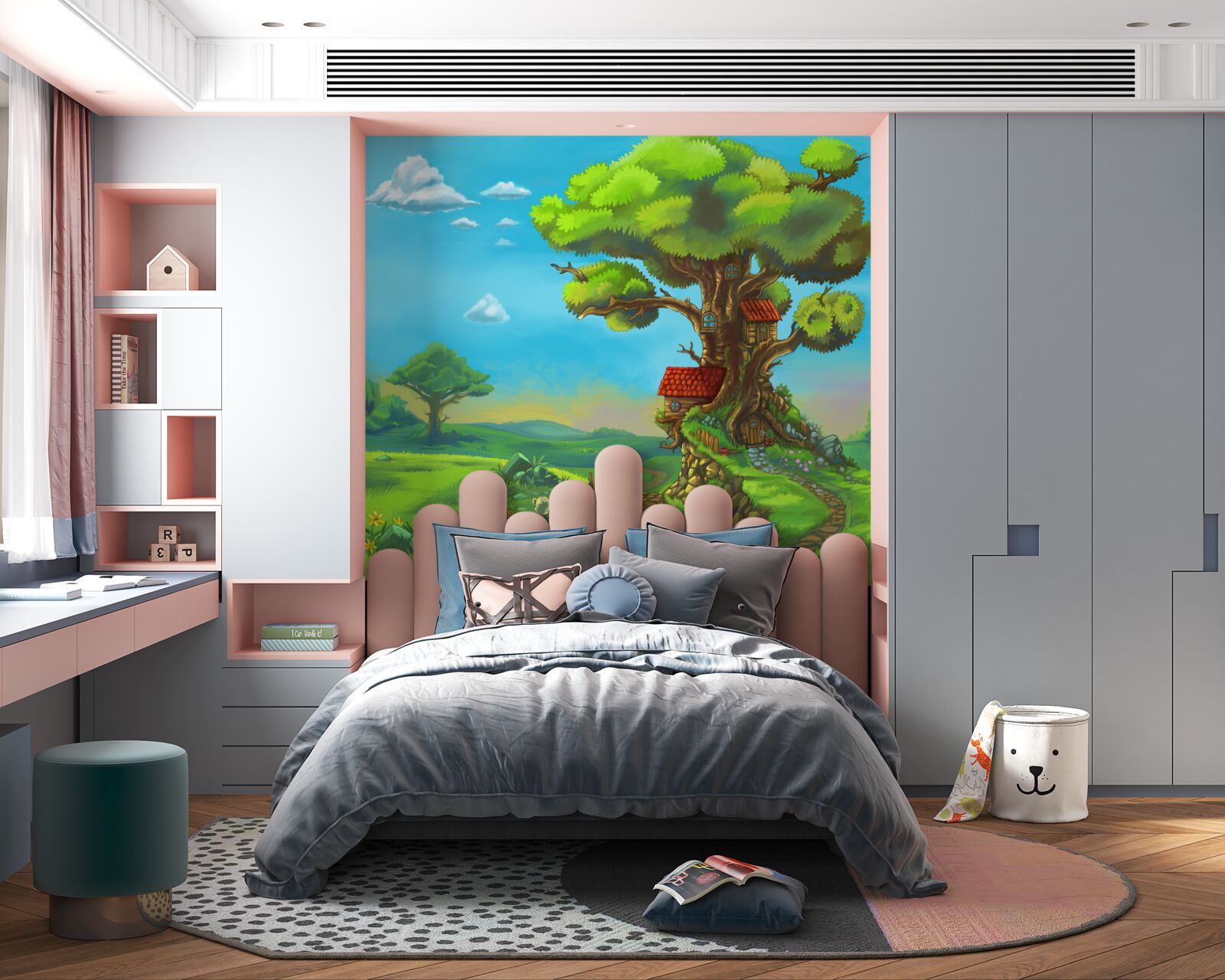 Fotobehang magische boomhutten met bladeren