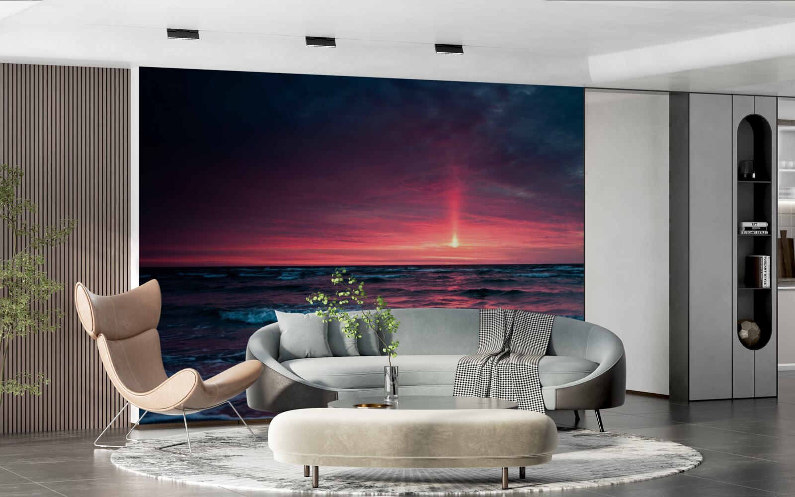 Fotobehang de zon gaat onder onder de horizon van de zee