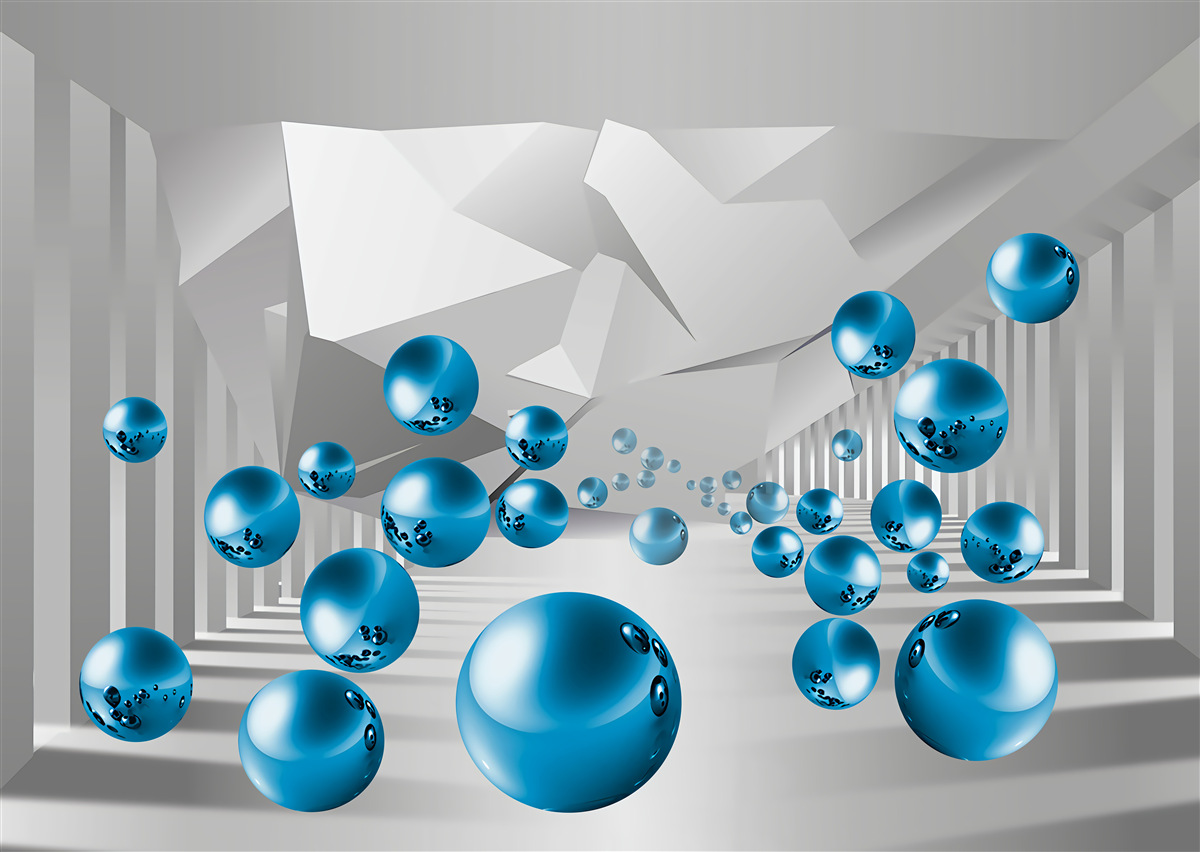 Fotobehang volumetrische blauwe ballen in de gang