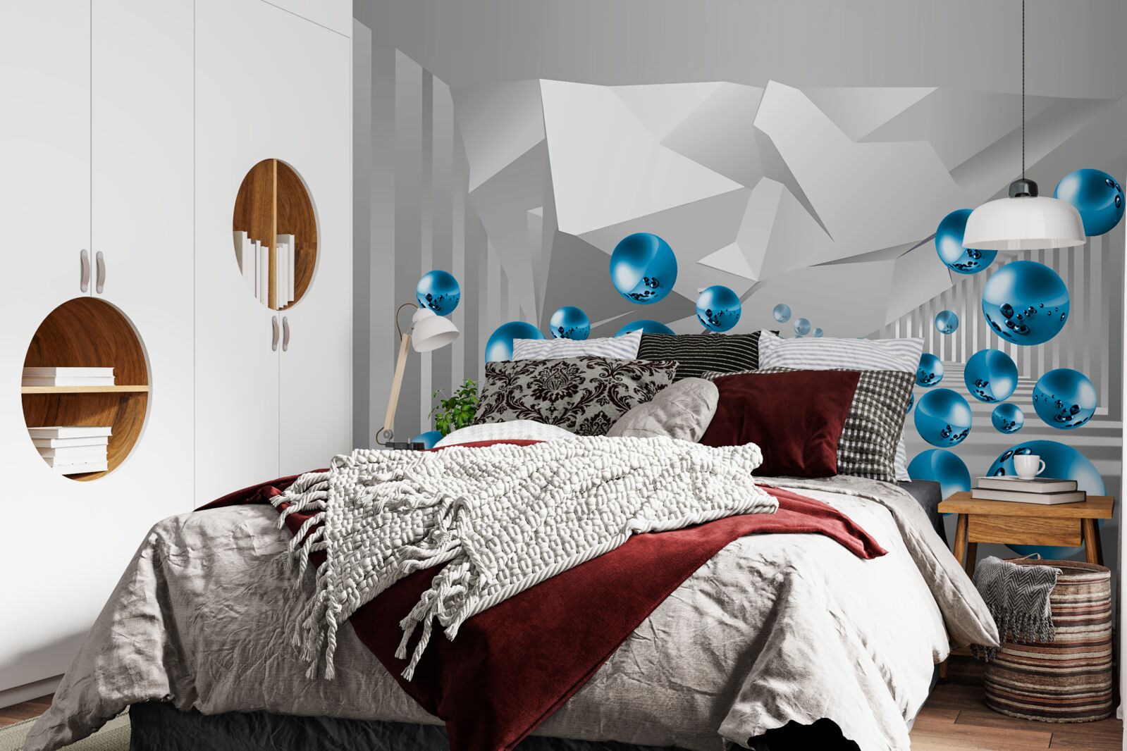 Fotobehang volumetrische blauwe ballen in de gang
