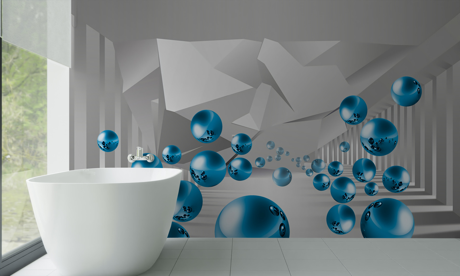 Fotobehang volumetrische blauwe ballen in de gang