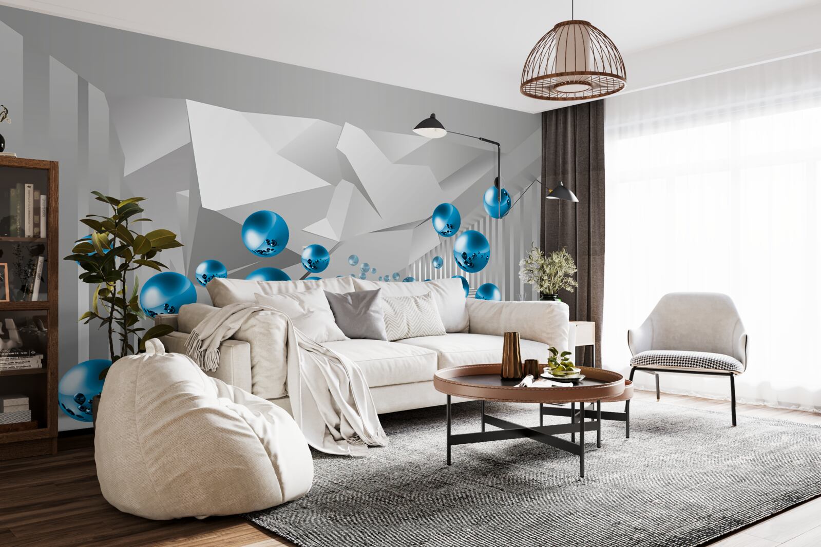 Fotobehang volumetrische blauwe ballen in de gang