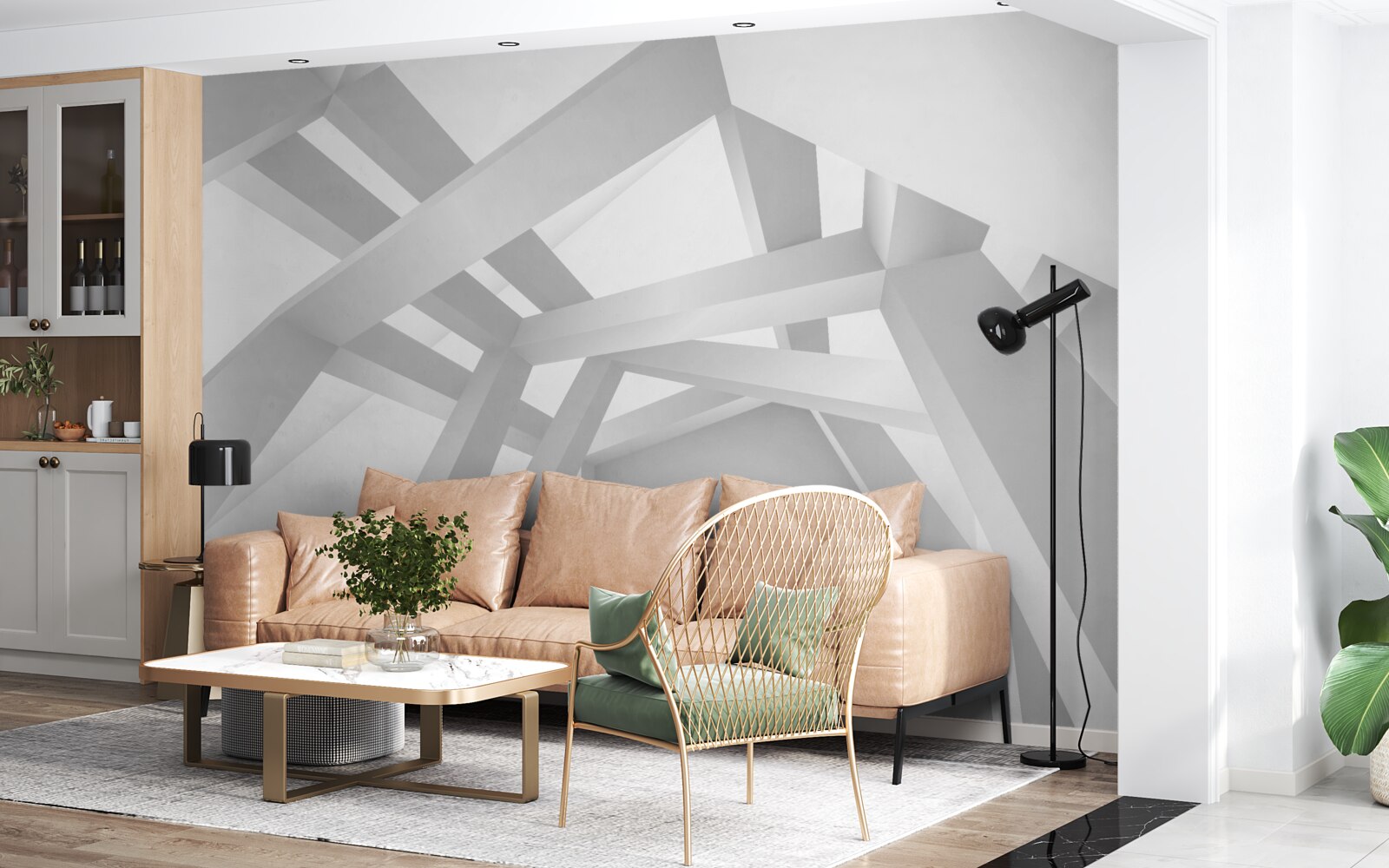 Fotobehang volumetrische abstracte compositie in grijs