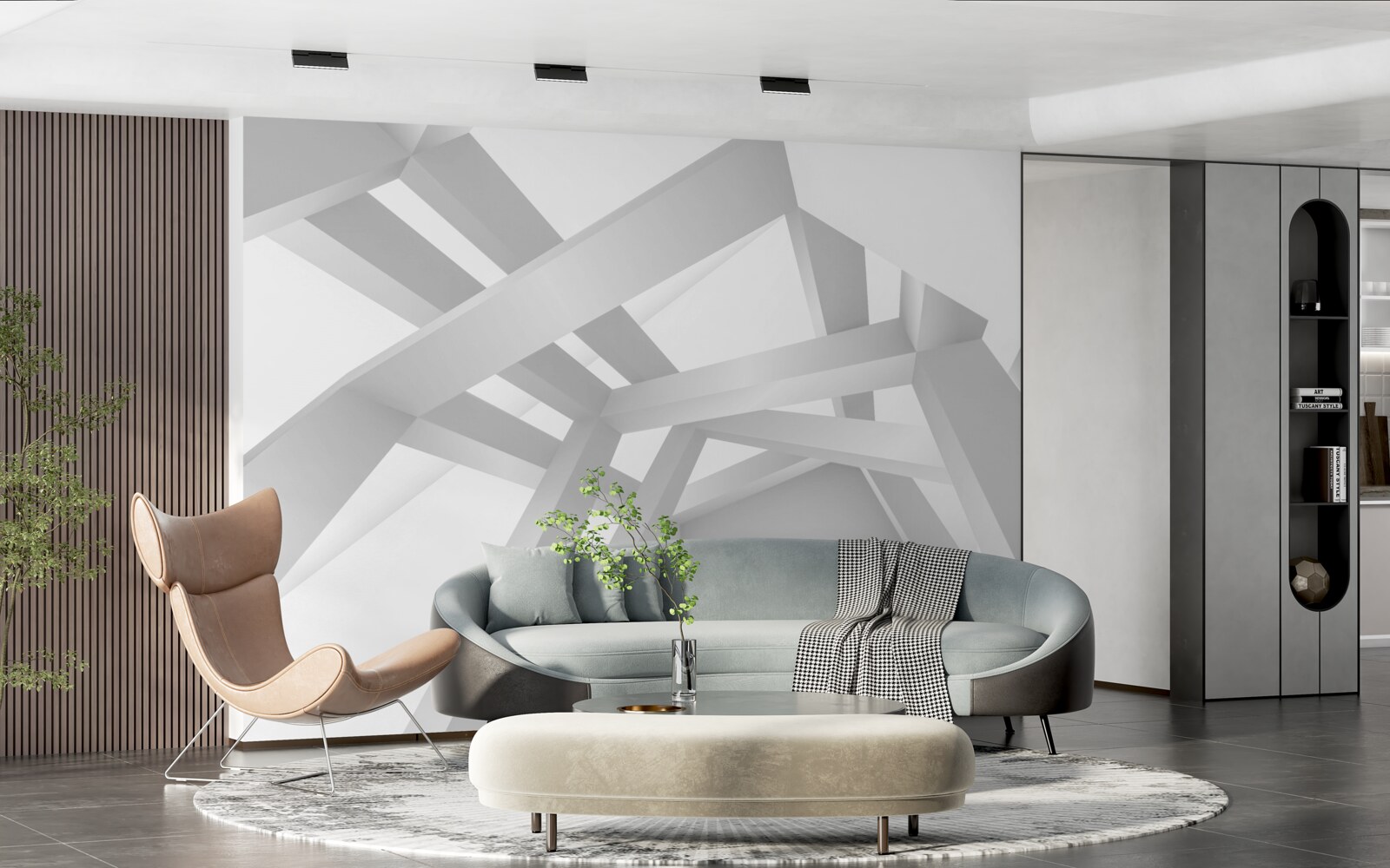 Fotobehang volumetrische abstracte compositie in grijs