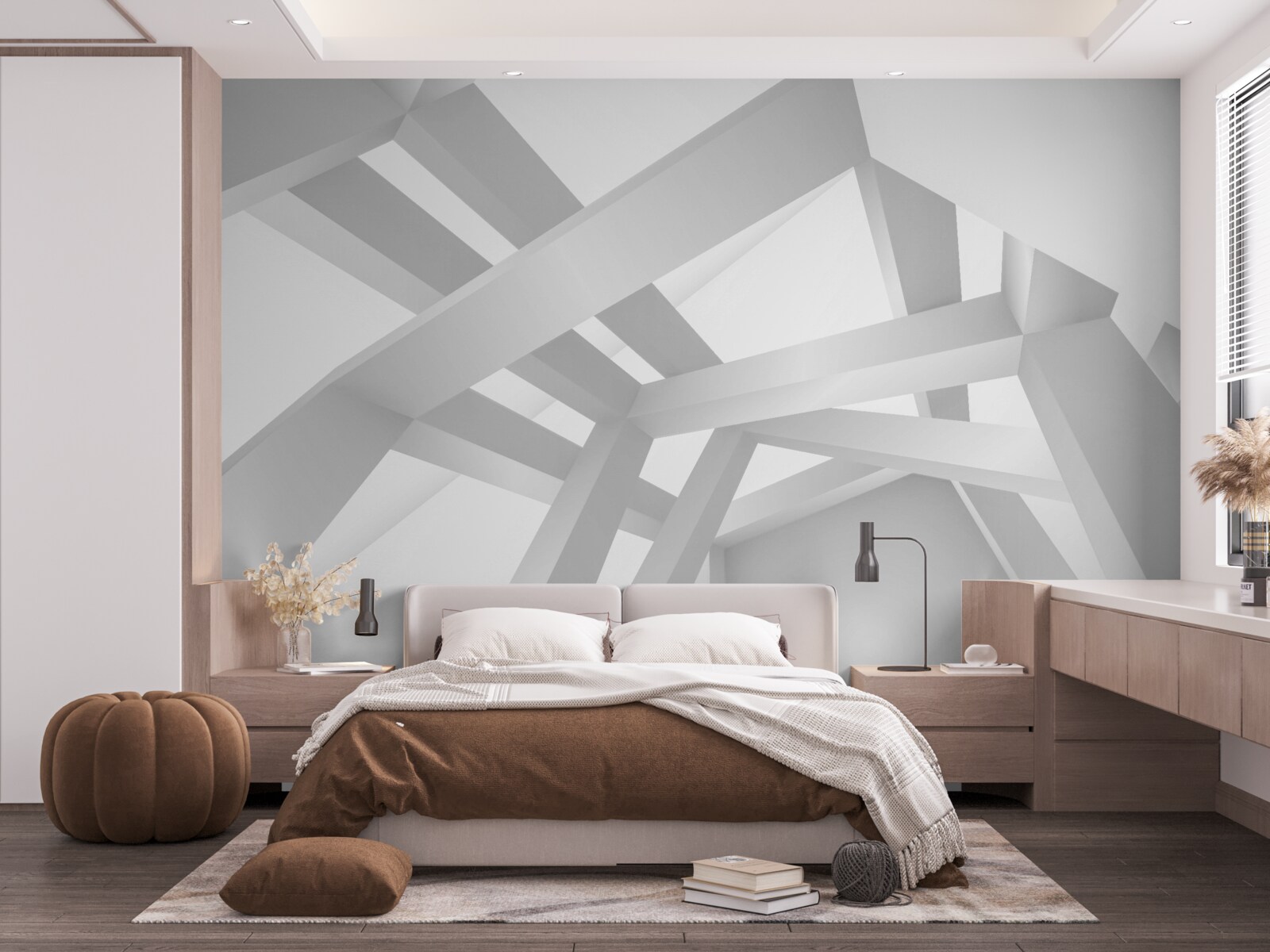 Fotobehang volumetrische abstracte compositie in grijs