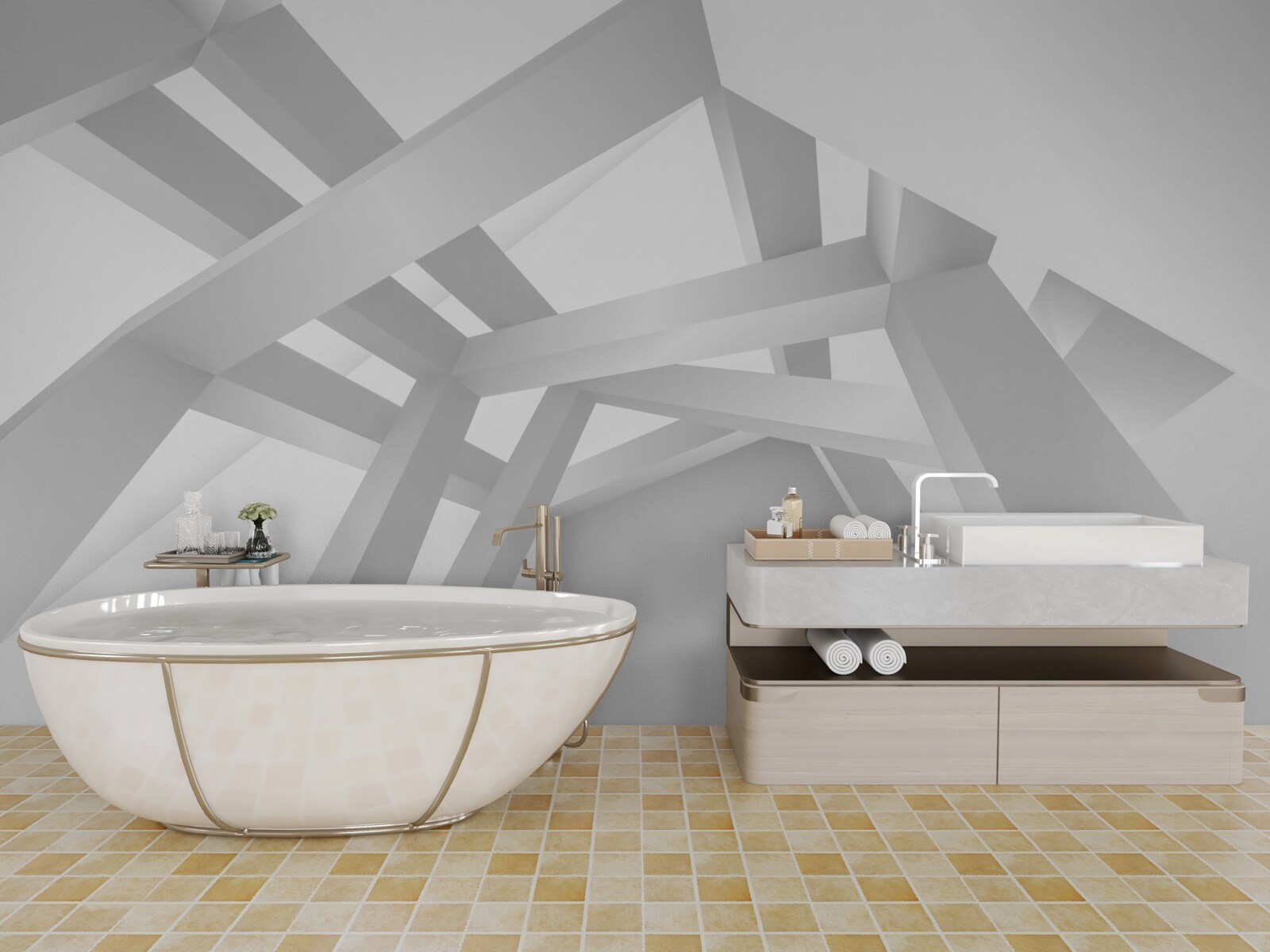 Fotobehang volumetrische abstracte compositie in grijs