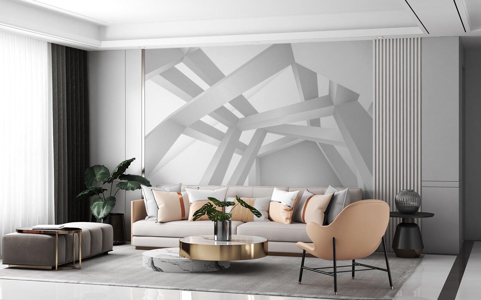 Fotobehang volumetrische abstracte compositie in grijs