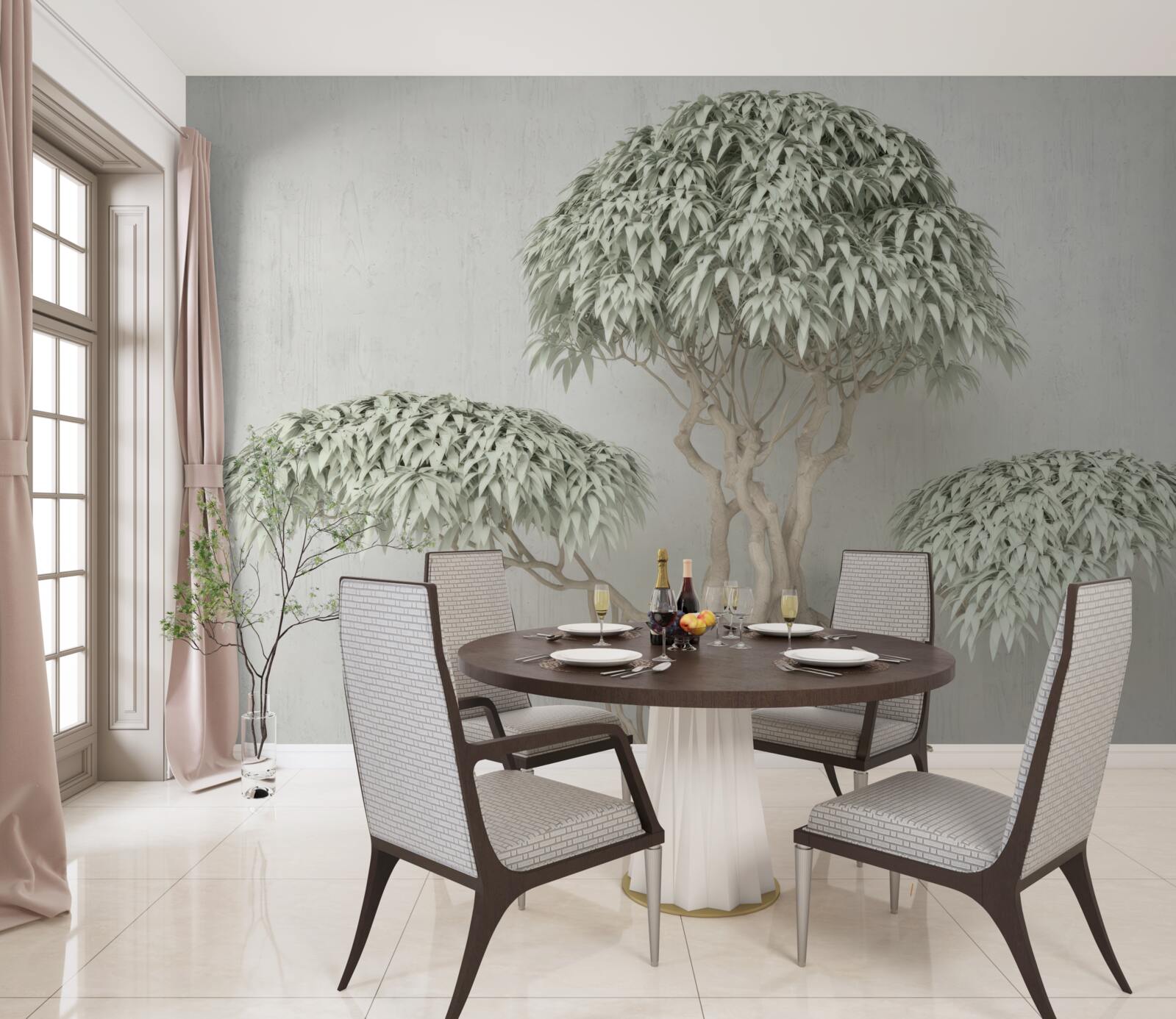 Fotobehang boom met bladeren op grijze achtergrond