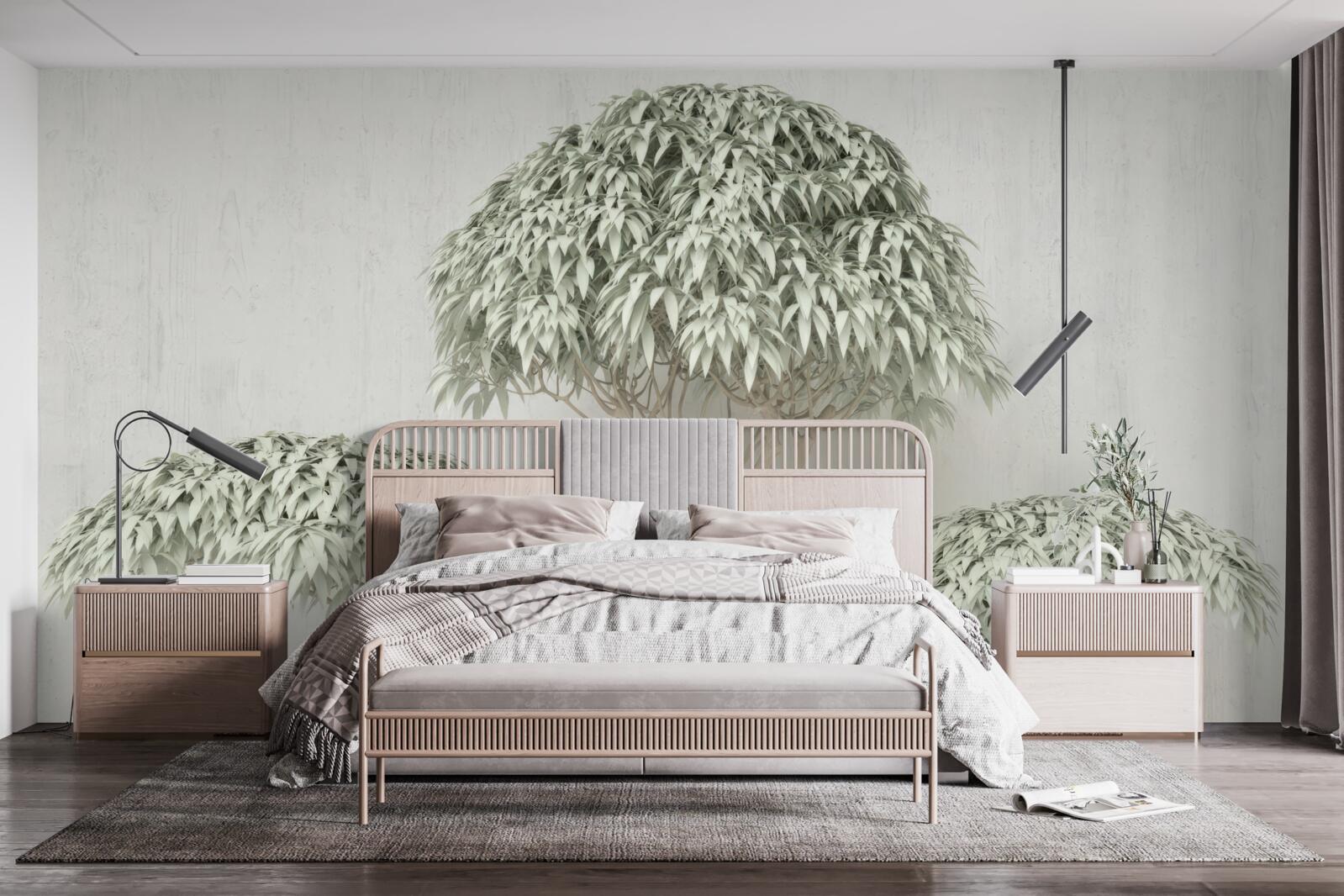 Fotobehang boom met bladeren op grijze achtergrond