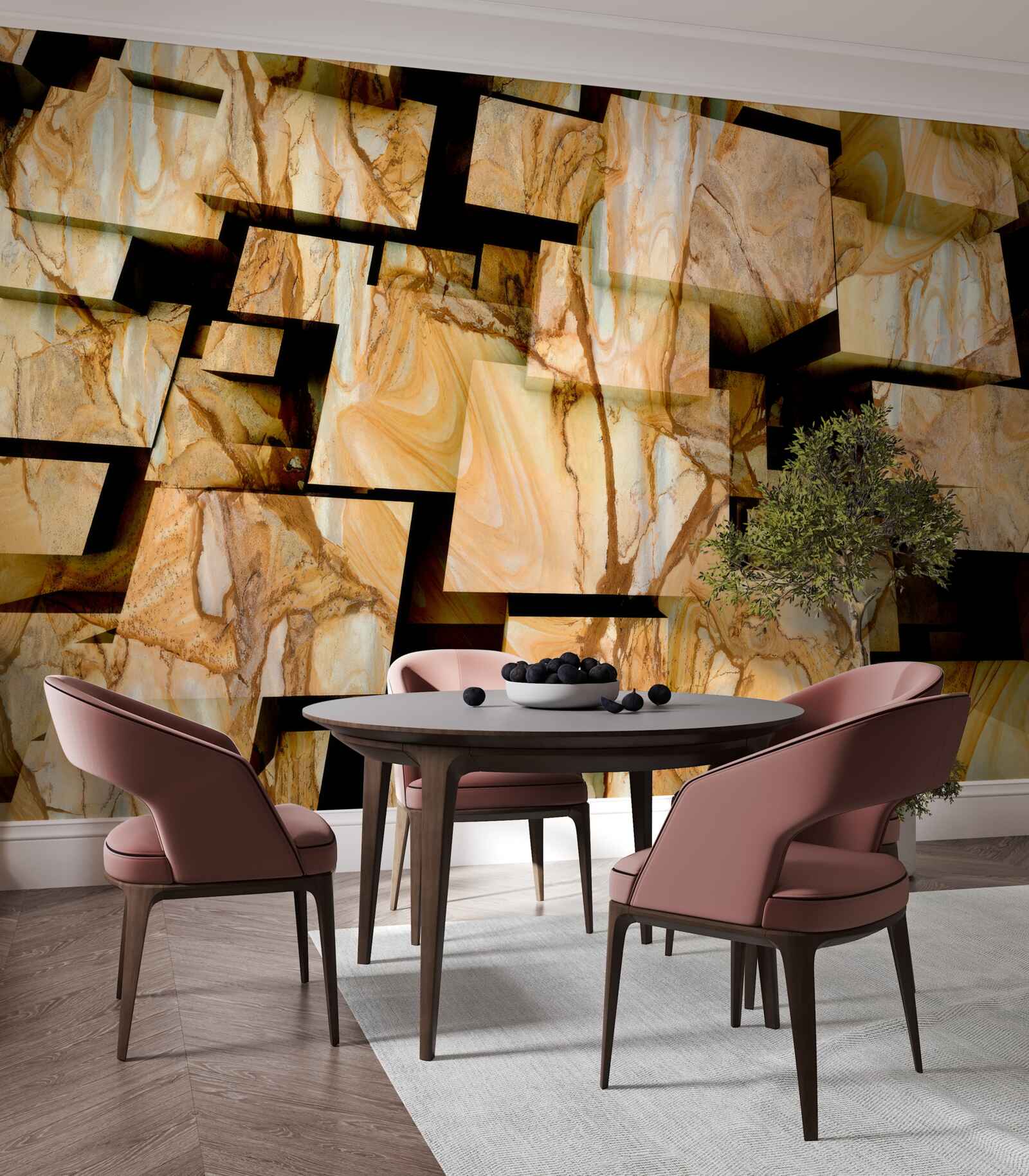 Fotobehang driedimensionale bruine vierkanten