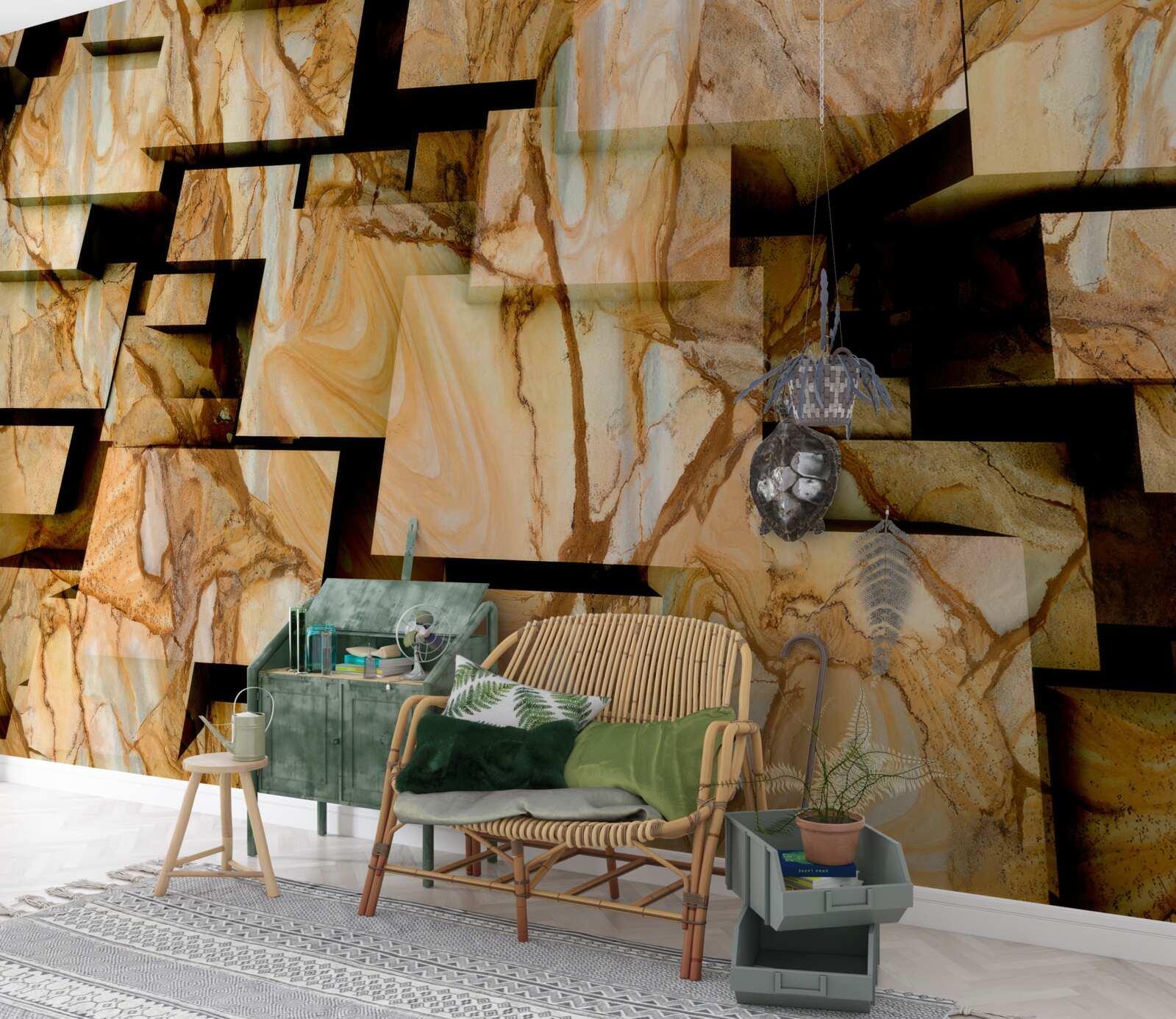 Fotobehang driedimensionale bruine vierkanten