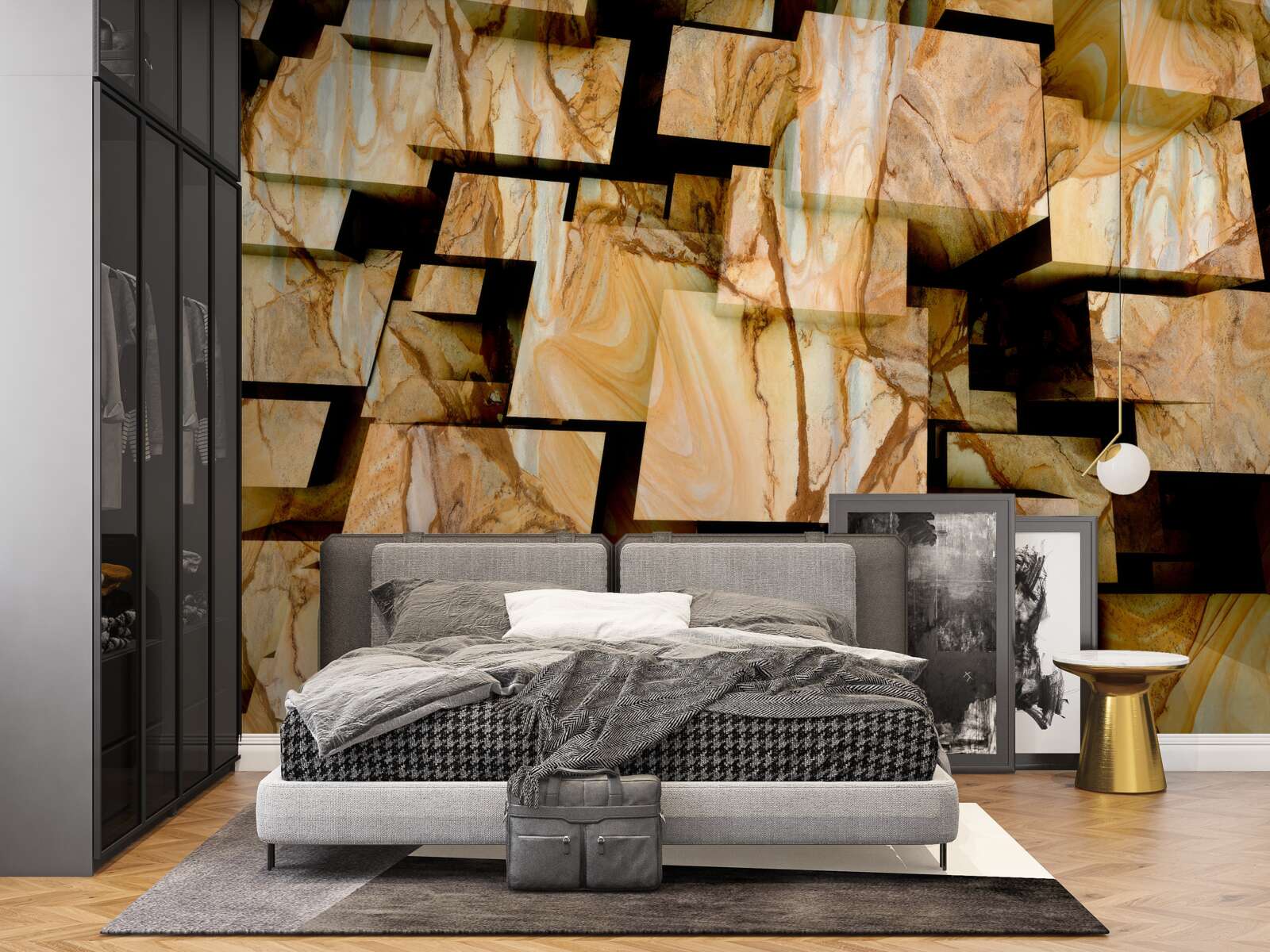 Fotobehang driedimensionale bruine vierkanten