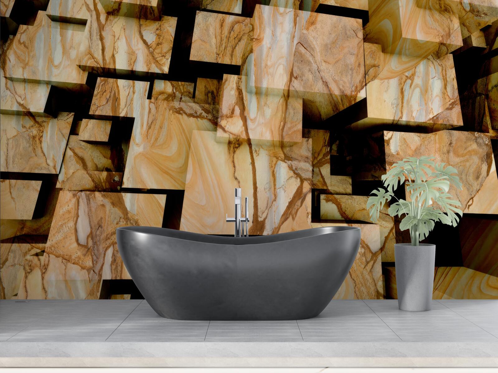 Fotobehang driedimensionale bruine vierkanten