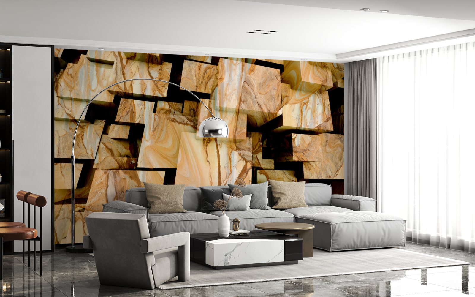 Fotobehang driedimensionale bruine vierkanten