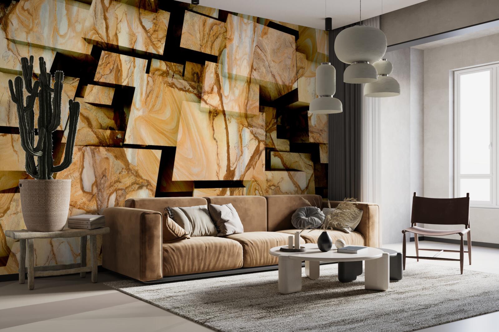 Fotobehang driedimensionale bruine vierkanten