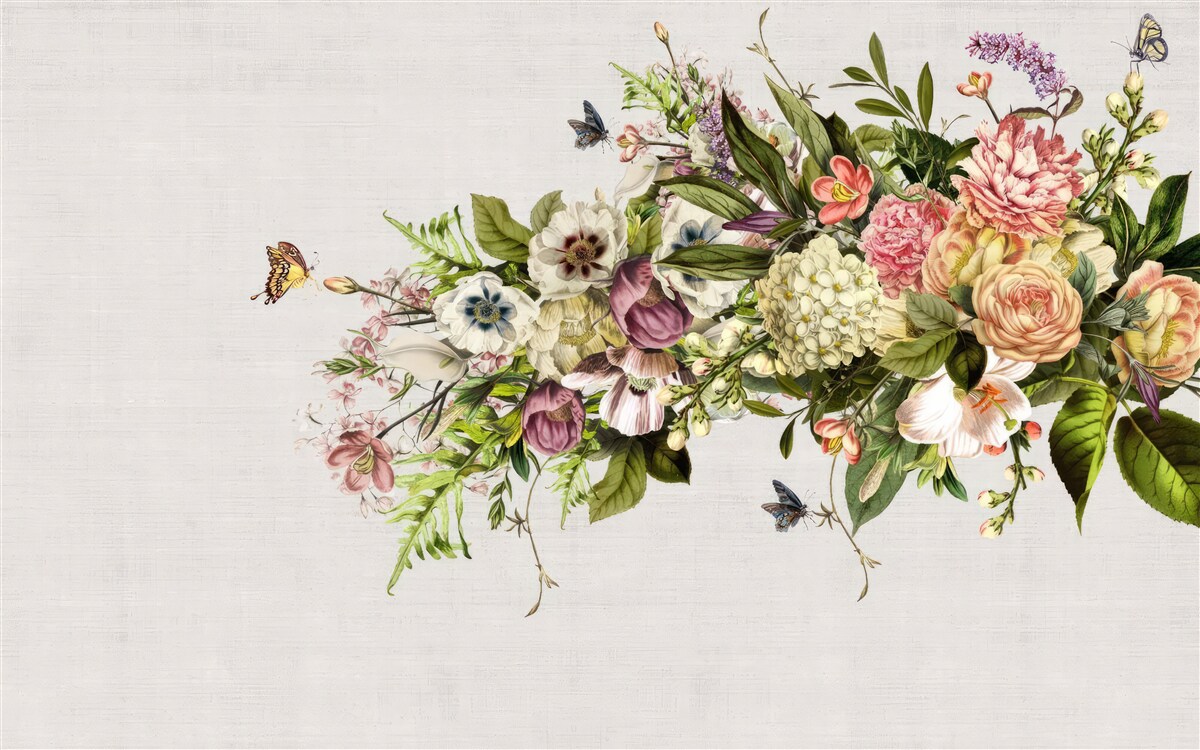 Fotobehang vlinders vliegen op prachtige bloemen