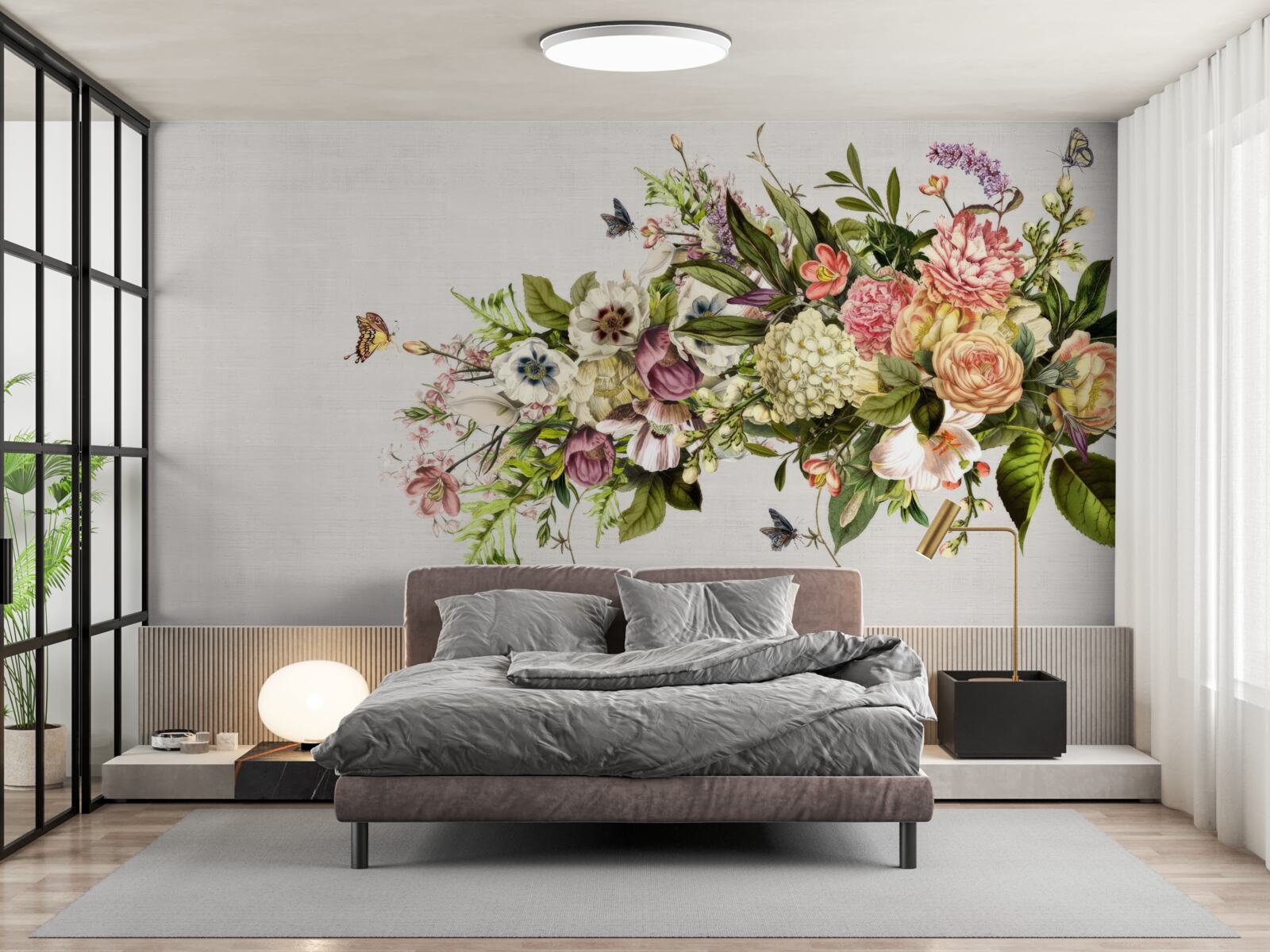 Fotobehang vlinders vliegen op prachtige bloemen