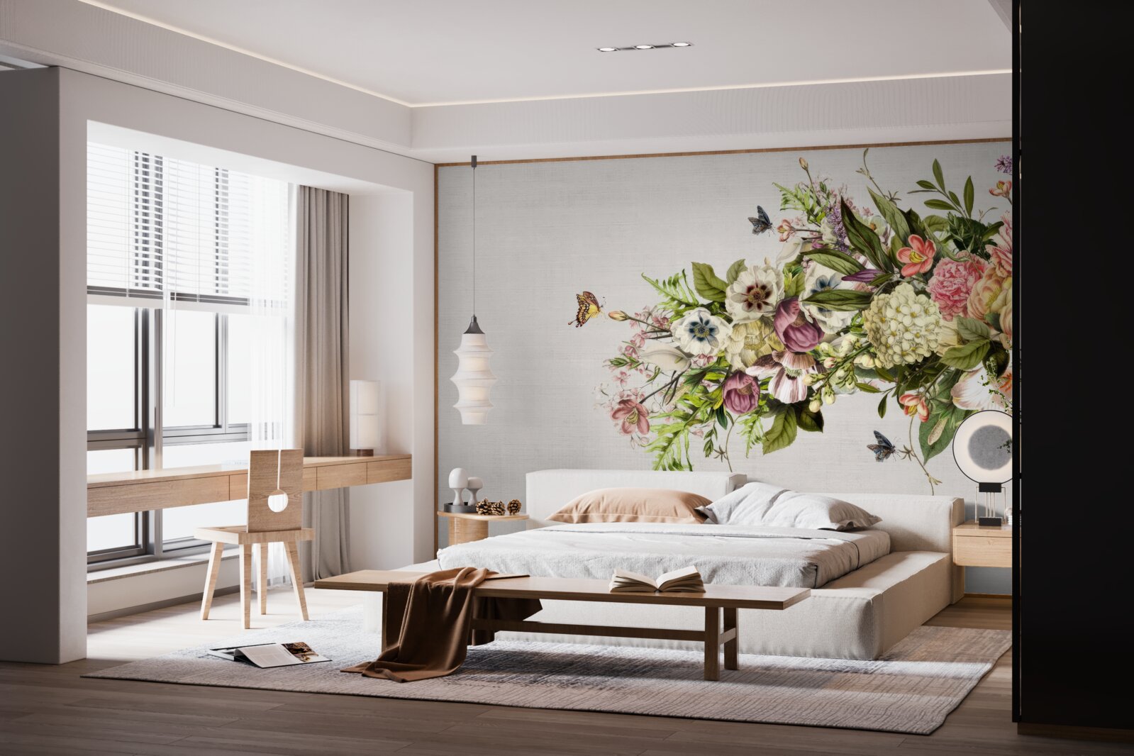 Fotobehang vlinders vliegen op prachtige bloemen