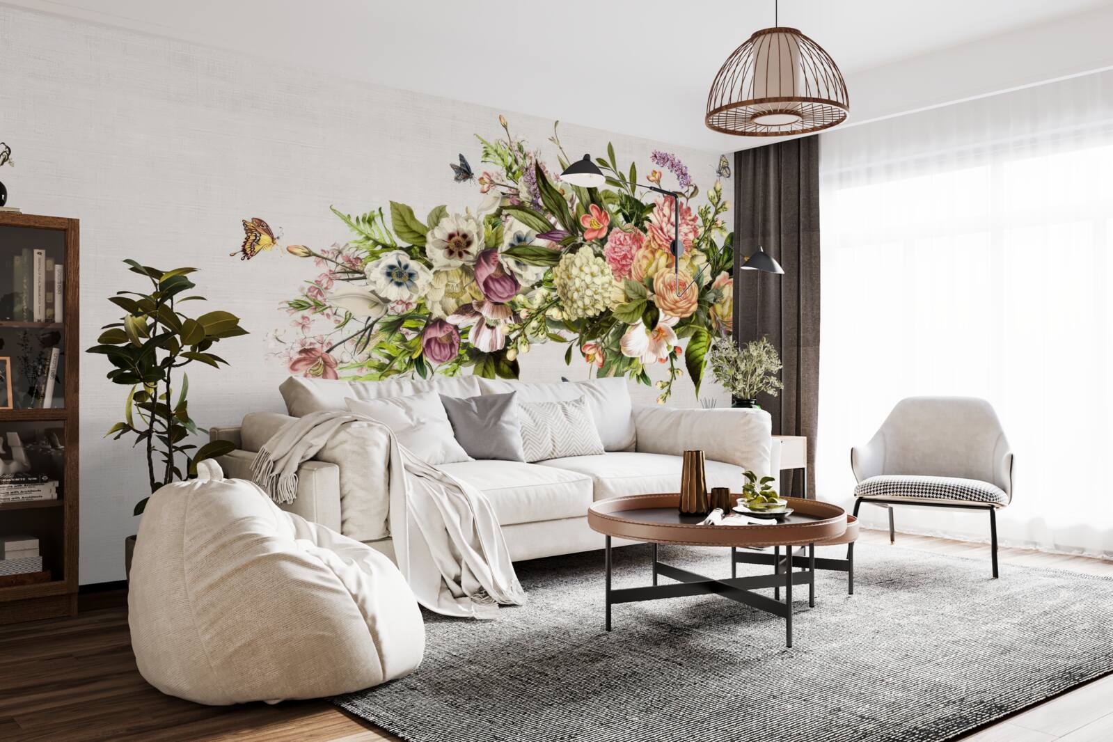 Fotobehang vlinders vliegen op prachtige bloemen