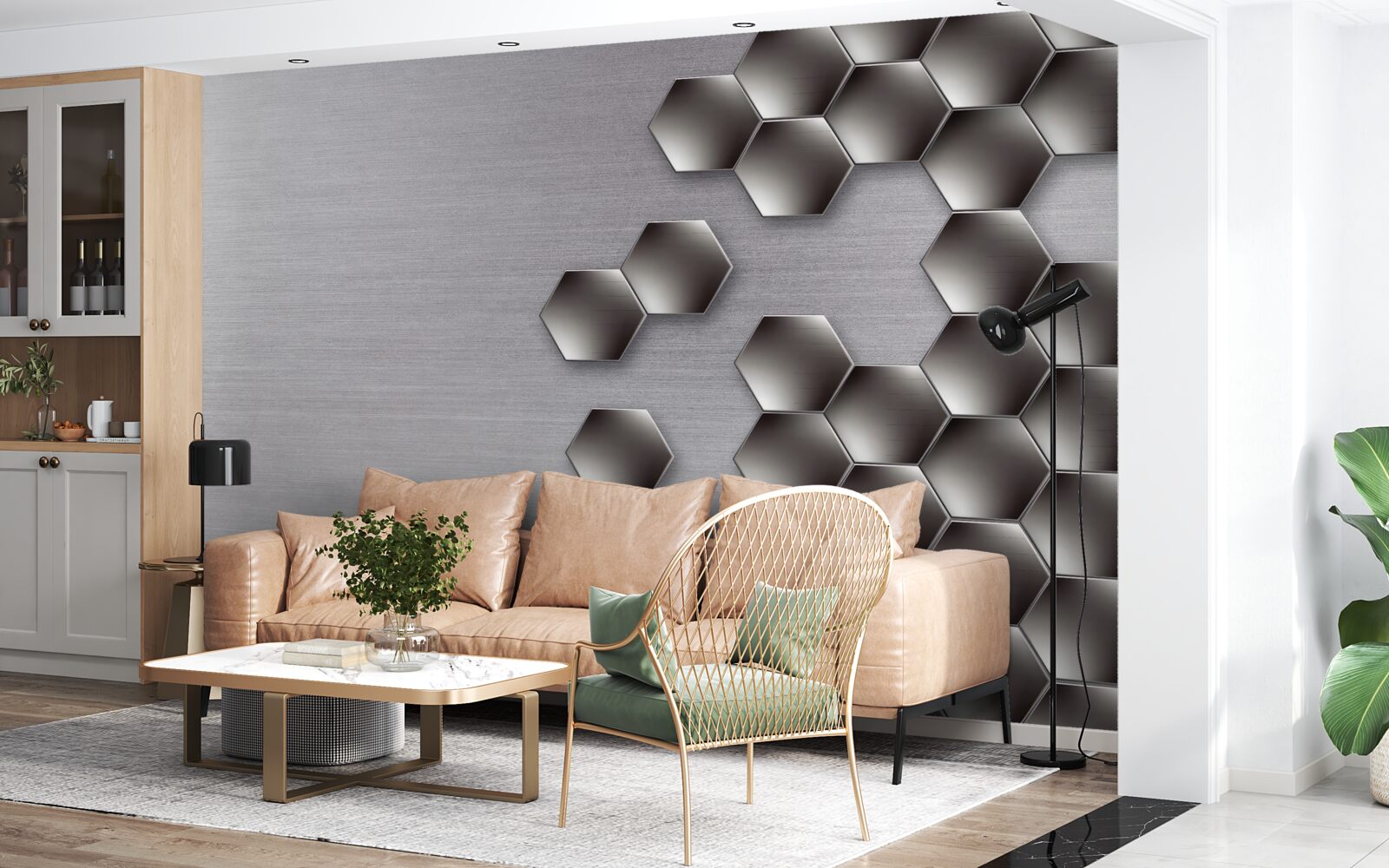 Fotobehang kleine zwarte zeshoeken