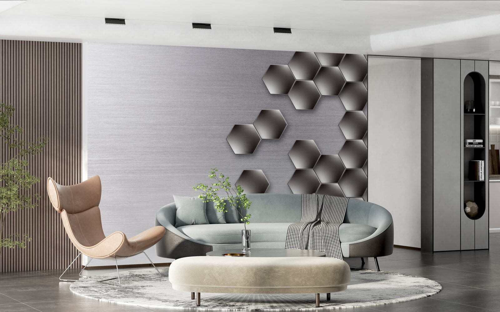 Fotobehang kleine zwarte zeshoeken