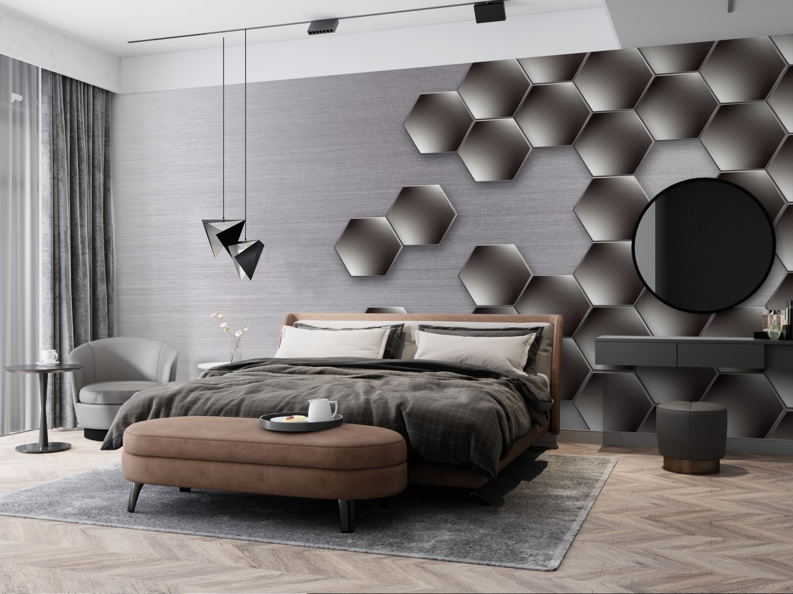 Fotobehang kleine zwarte zeshoeken