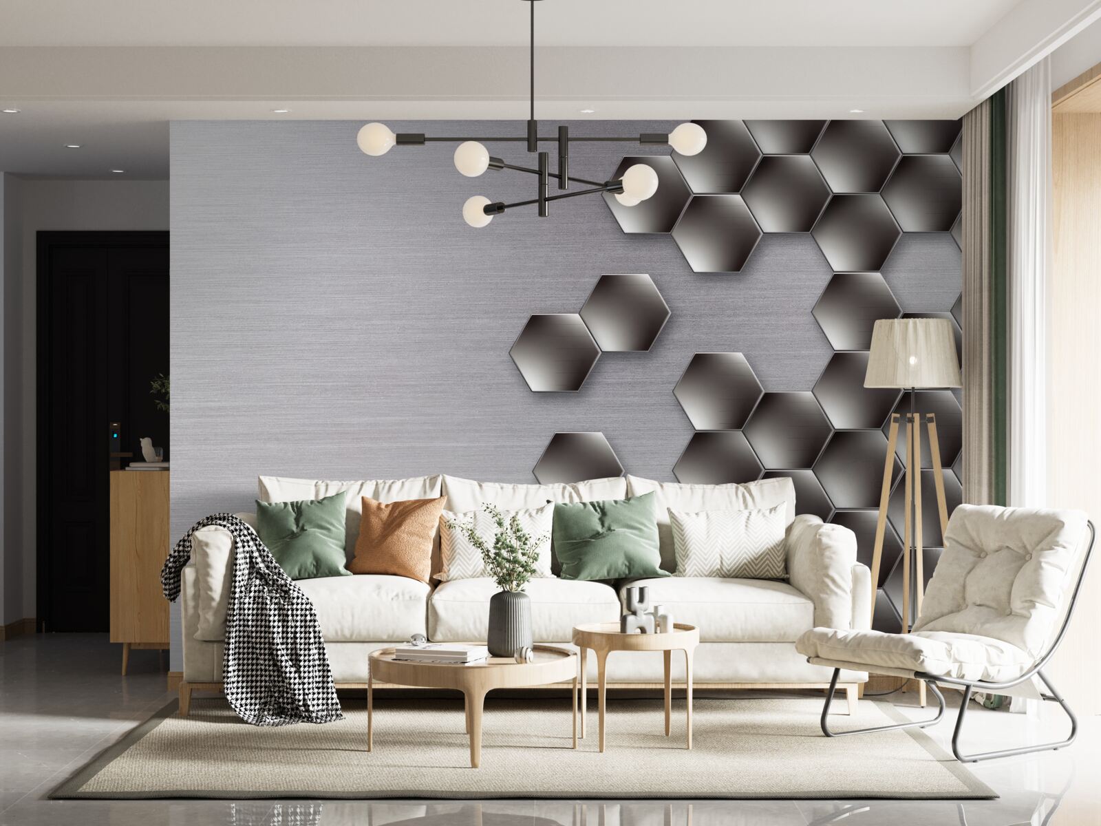 Fotobehang kleine zwarte zeshoeken