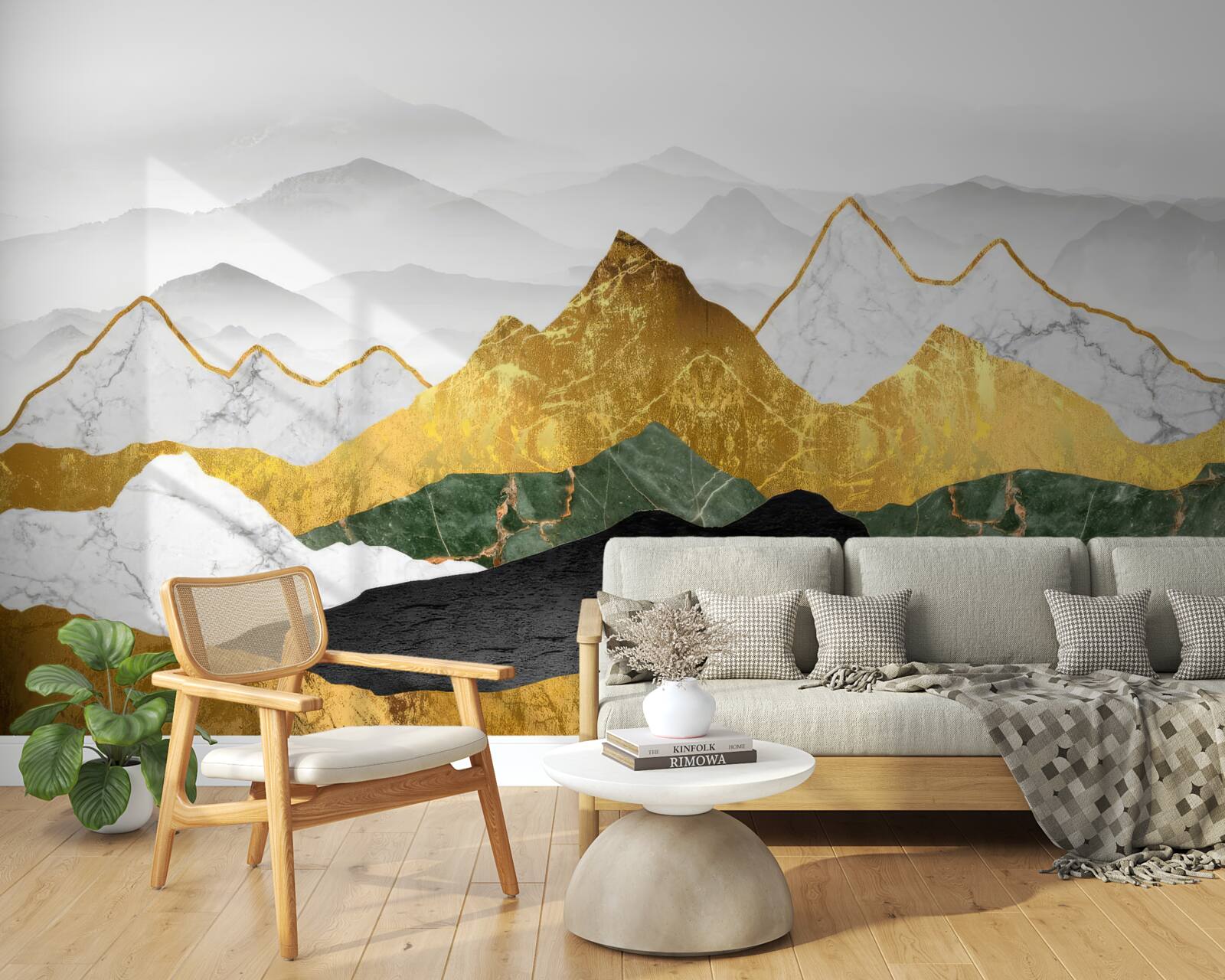 Fotobehang strepen in verschillende kleuren op een marmeren achtergrond