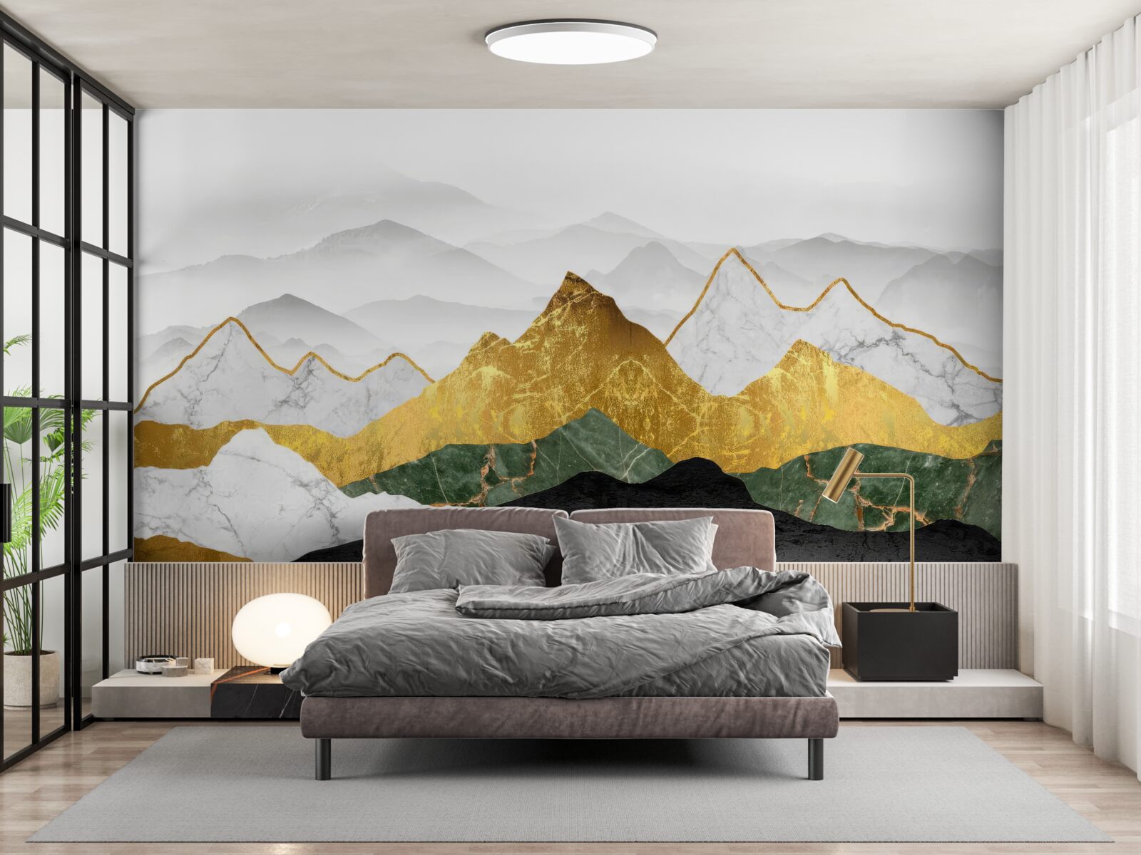 Fotobehang strepen in verschillende kleuren op een marmeren achtergrond