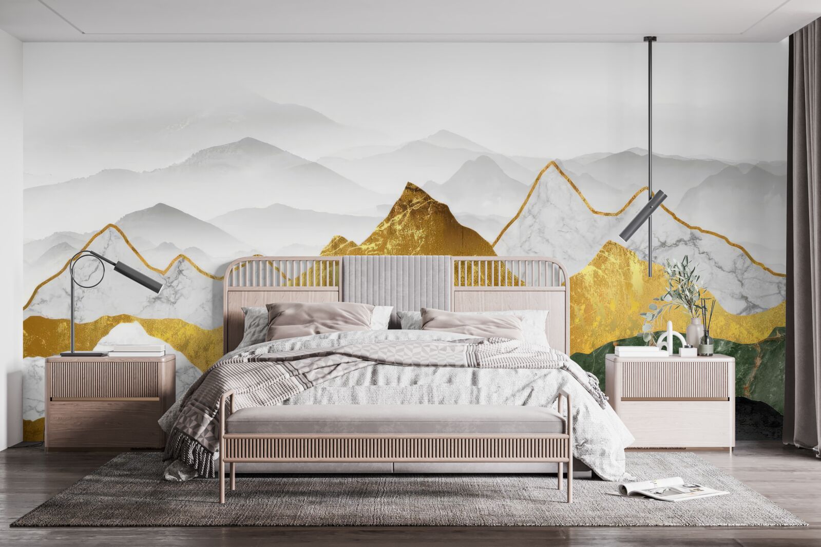 Fotobehang strepen in verschillende kleuren op een marmeren achtergrond