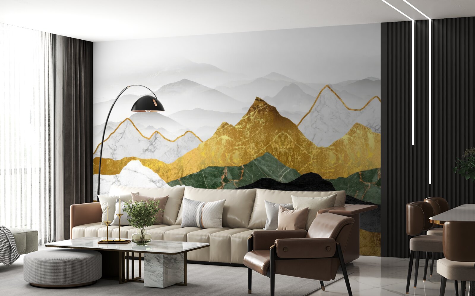 Fotobehang strepen in verschillende kleuren op een marmeren achtergrond