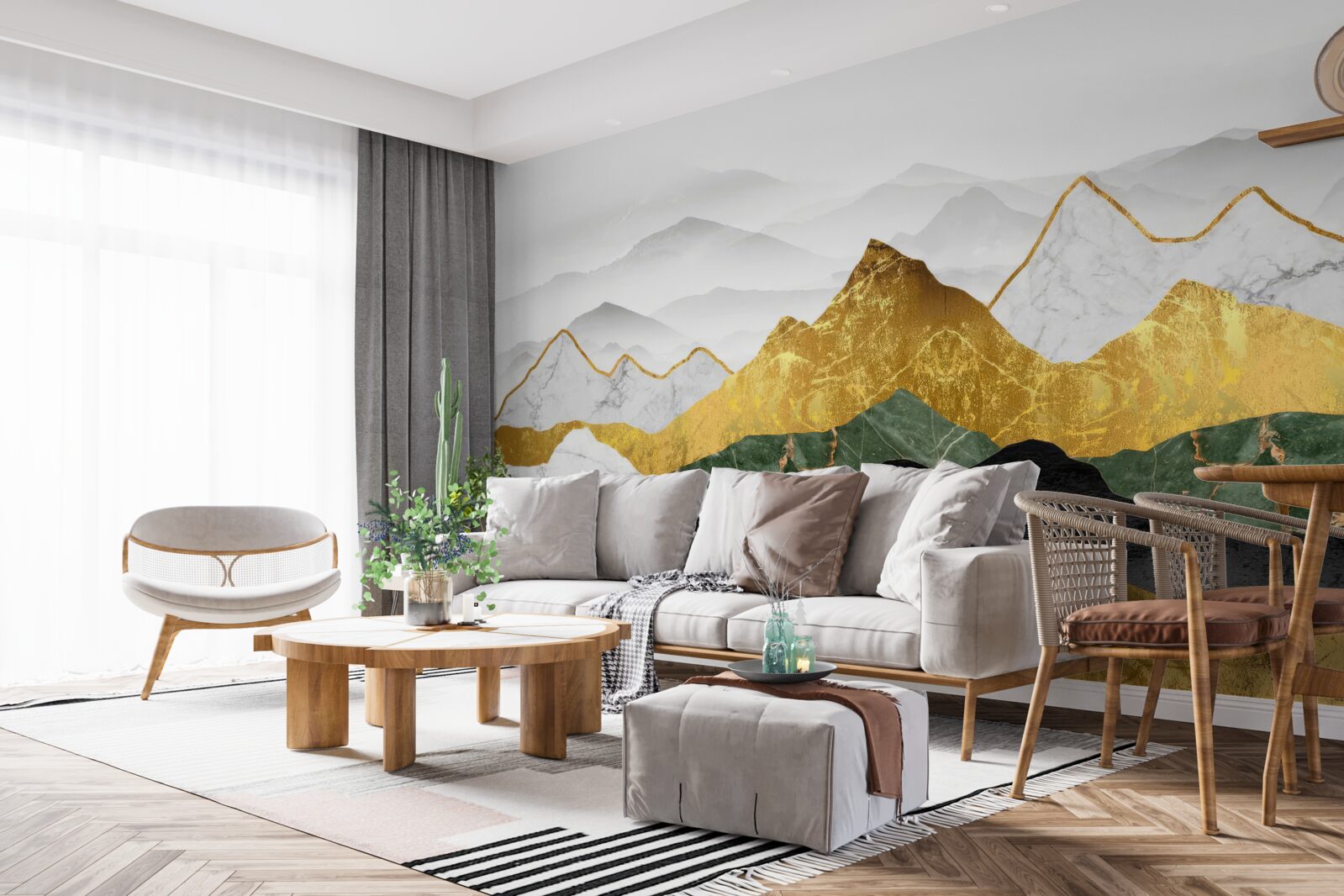 Fotobehang strepen in verschillende kleuren op een marmeren achtergrond