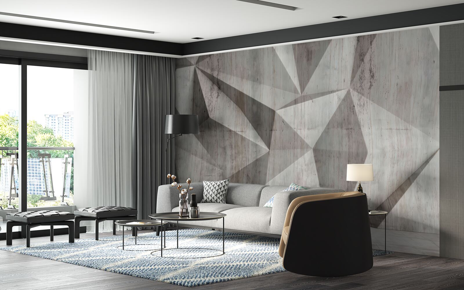 Fotobehang oppervlak met convexe geometrische vormen