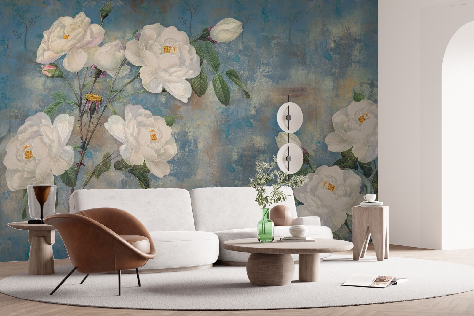 Fotobehang witte rozen aan de takken