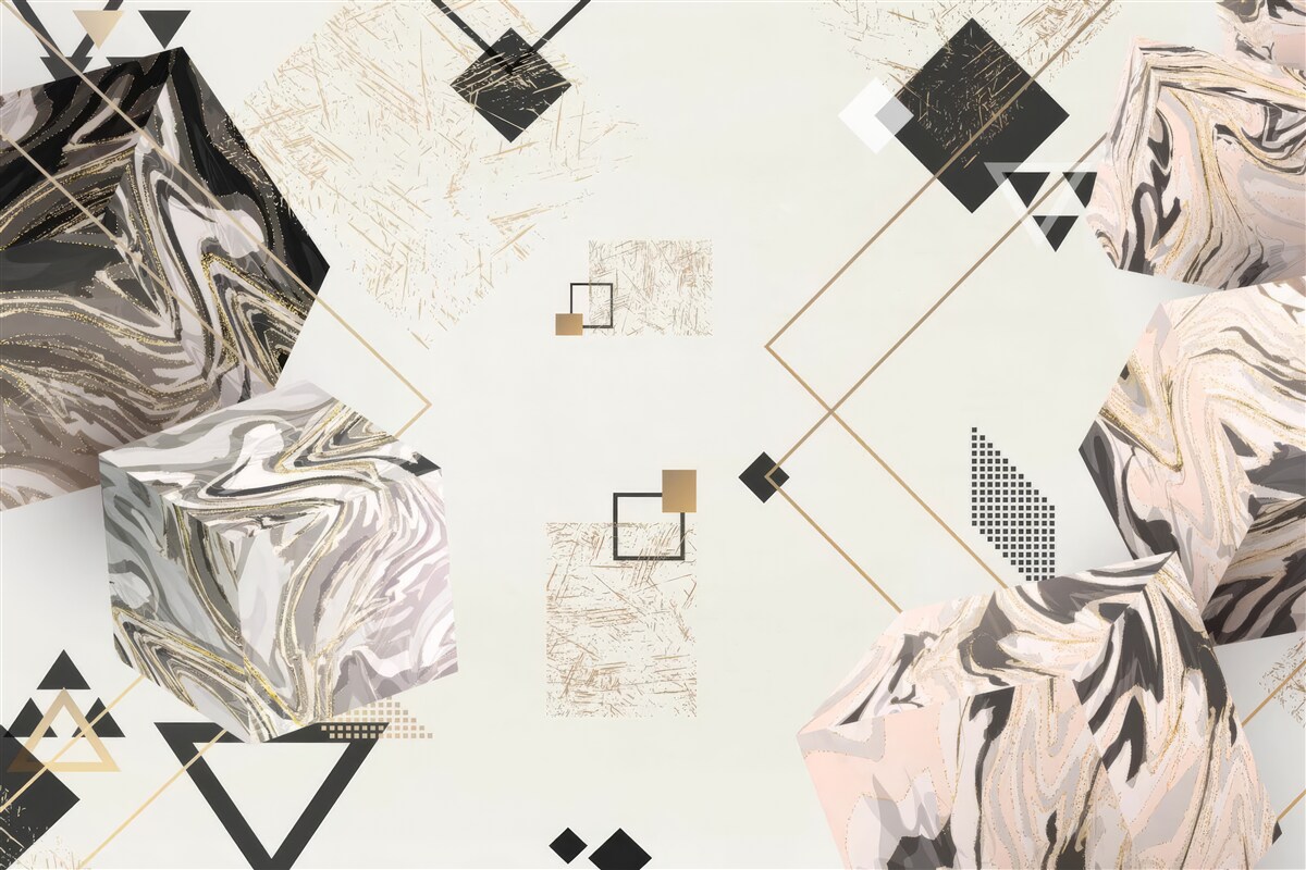 Fotobehang gestreepte kubussen met 3d effect