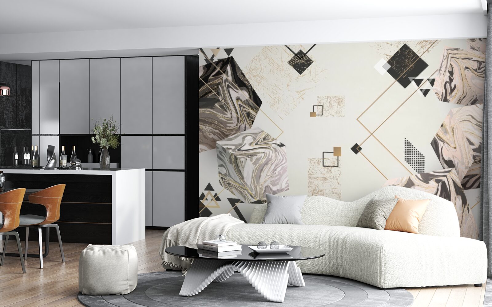 Fotobehang gestreepte kubussen met 3d effect