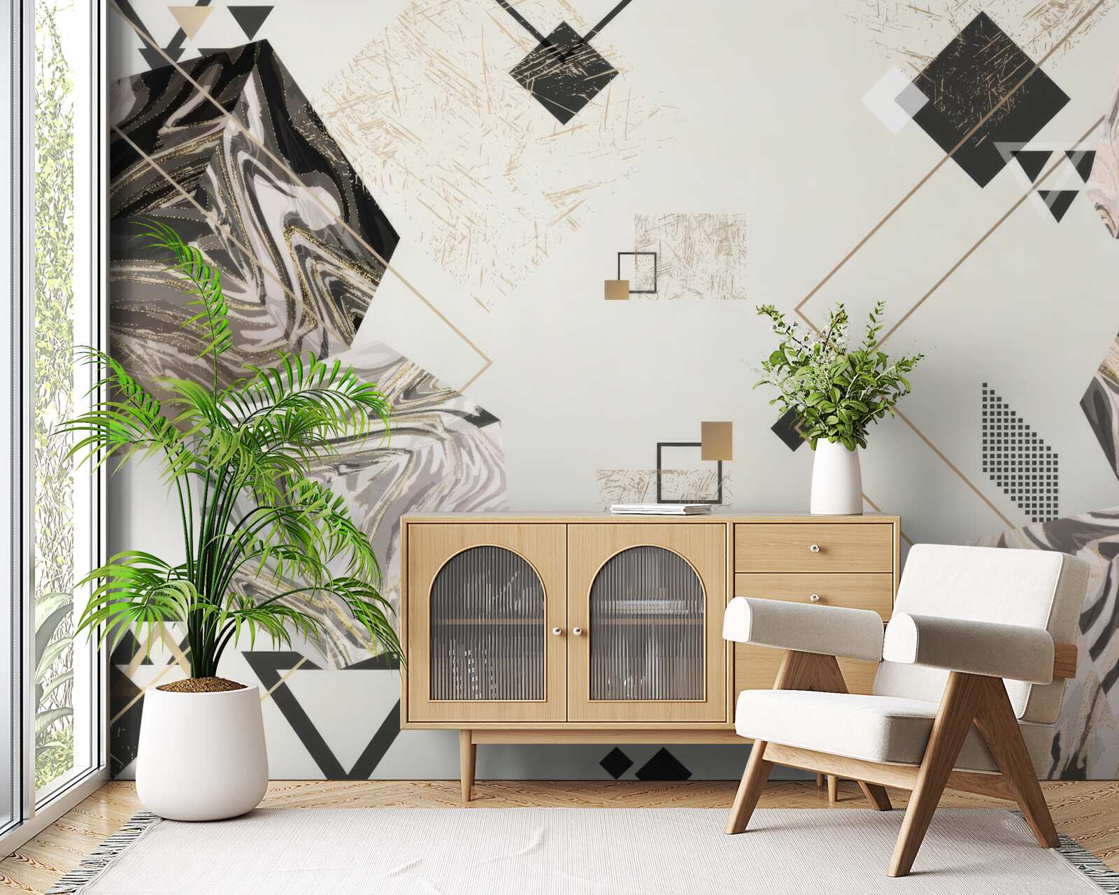 Fotobehang gestreepte kubussen met 3d effect