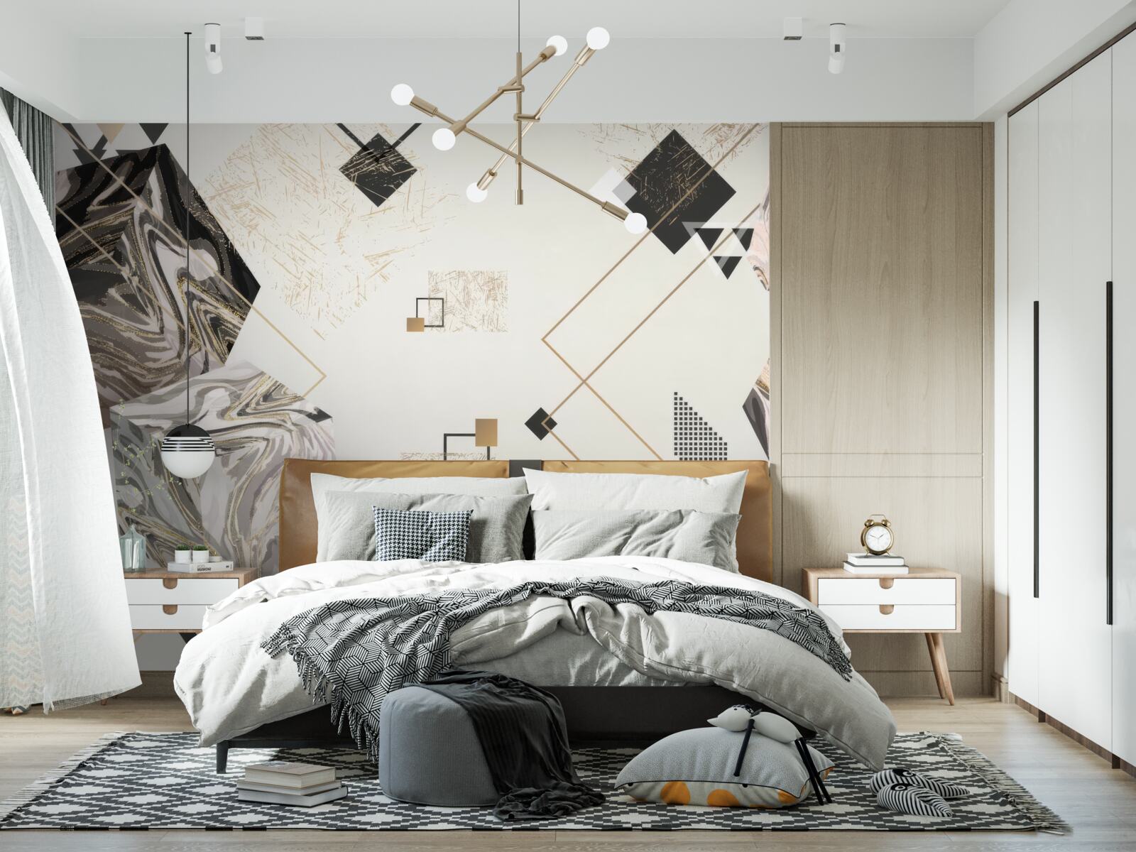 Fotobehang gestreepte kubussen met 3d effect