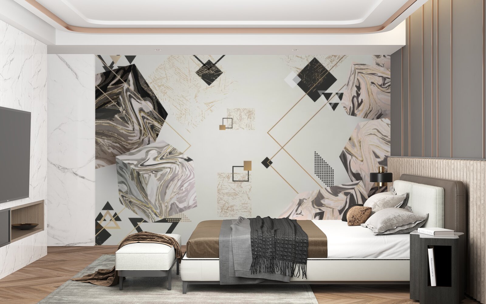 Fotobehang gestreepte kubussen met 3d effect