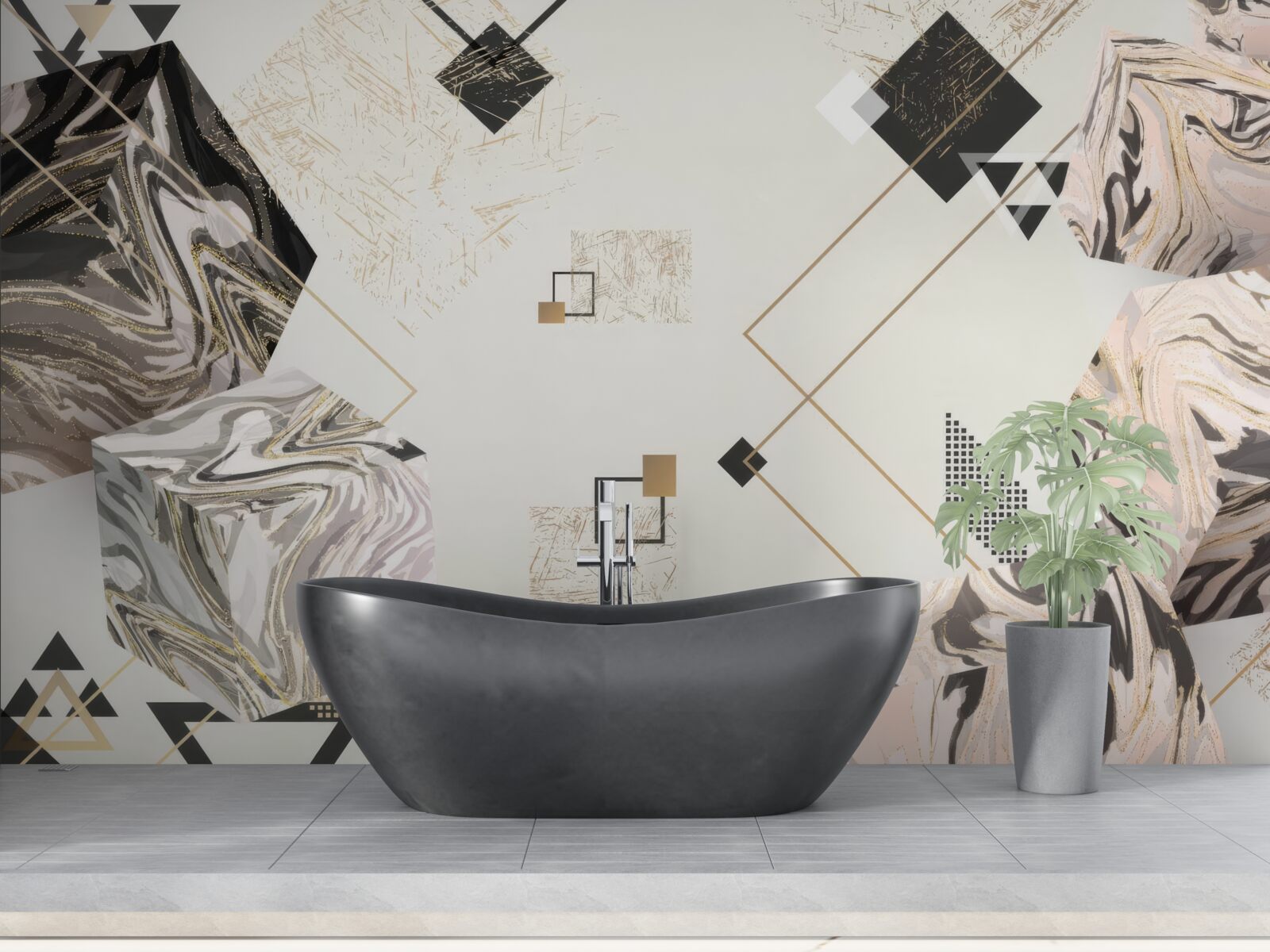 Fotobehang gestreepte kubussen met 3d effect