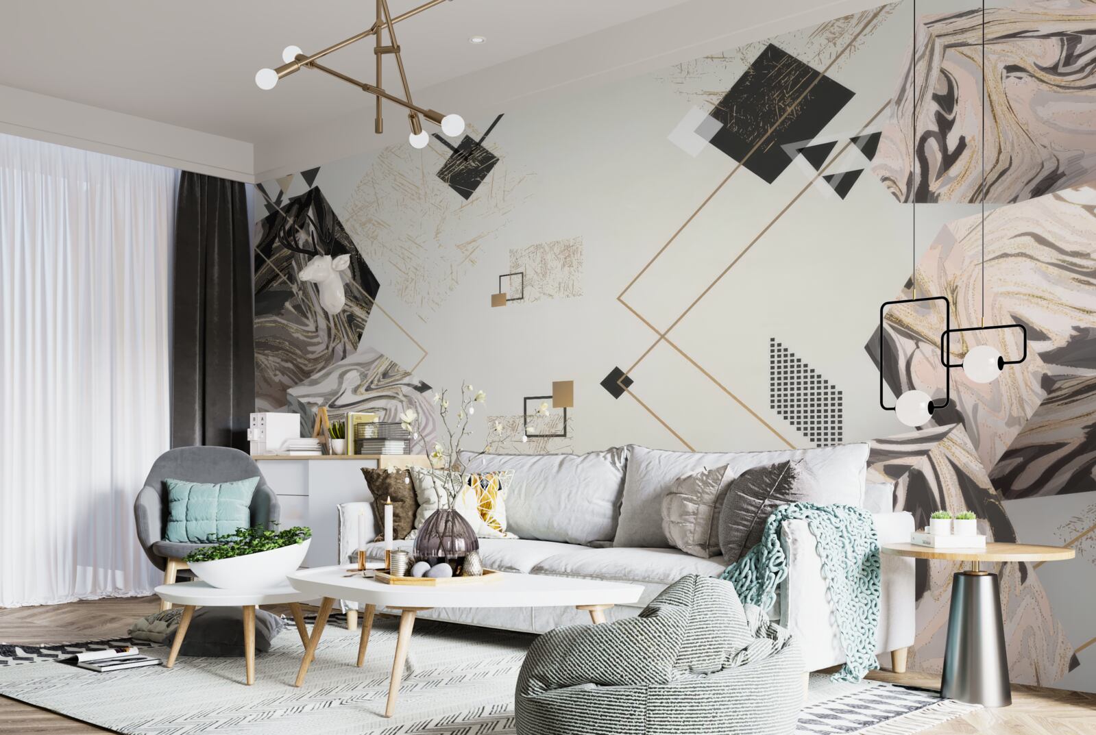 Fotobehang gestreepte kubussen met 3d effect