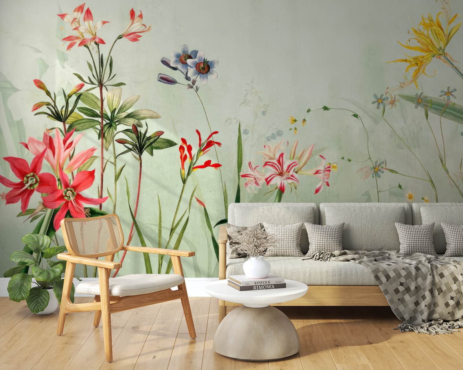 Fotobehang de mist bedekte de bloemen