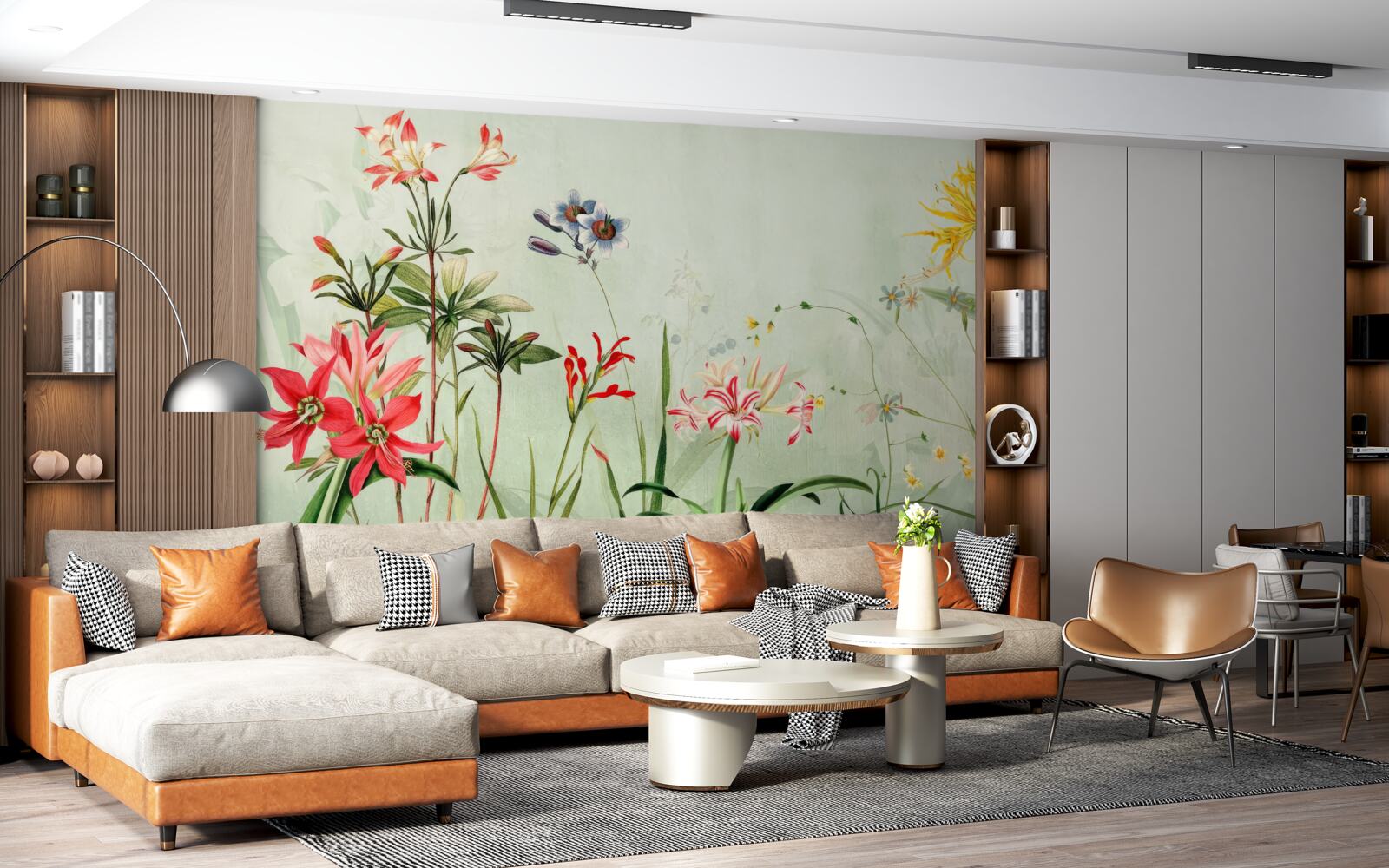 Fotobehang de mist bedekte de bloemen