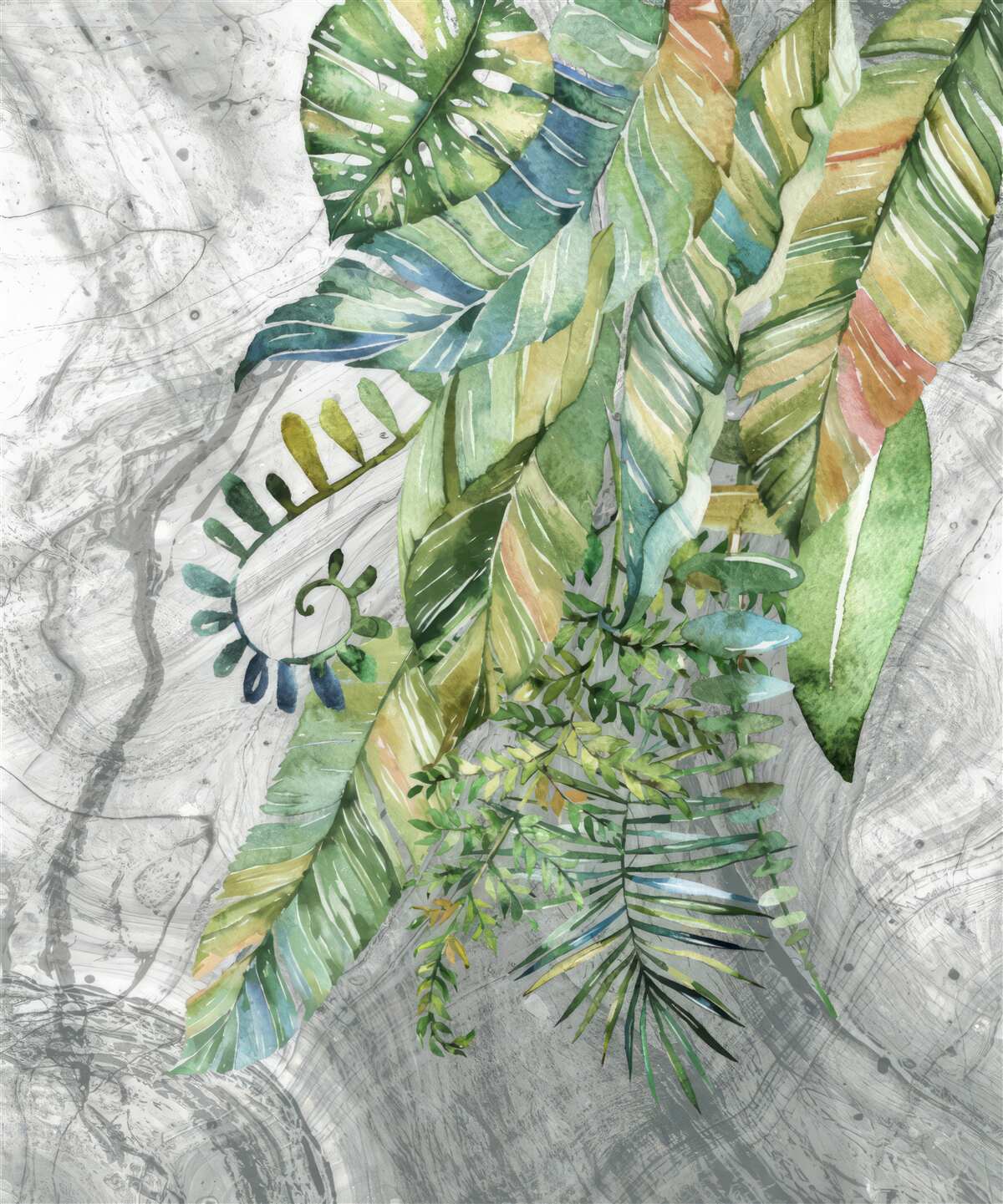 Fotobehang bladeren van verschillende soorten op een grijze achtergrond