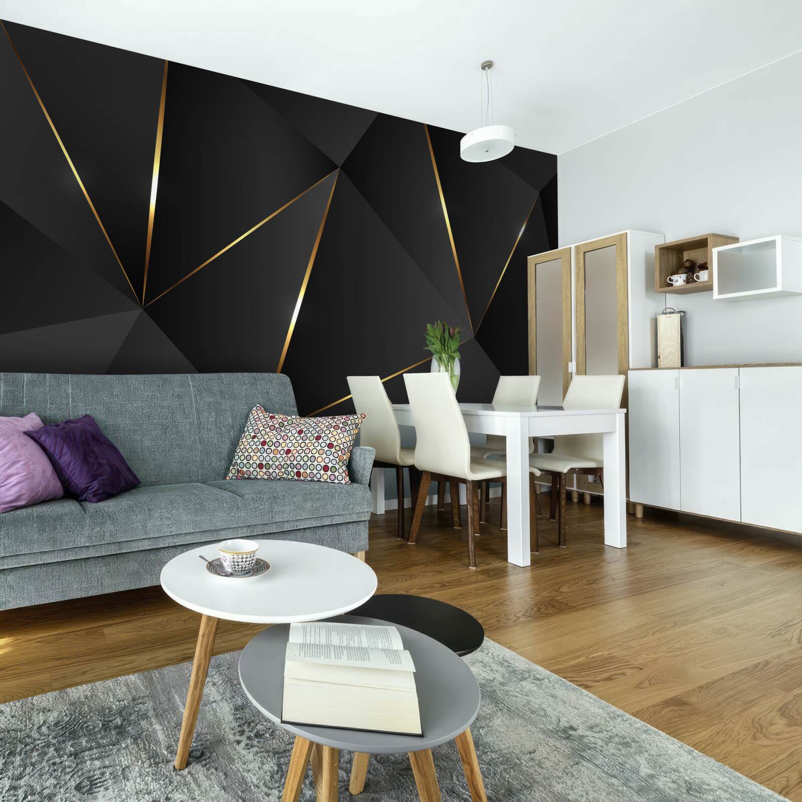 Fotobehang driedimensionale figuren in zwart- en goudtinten